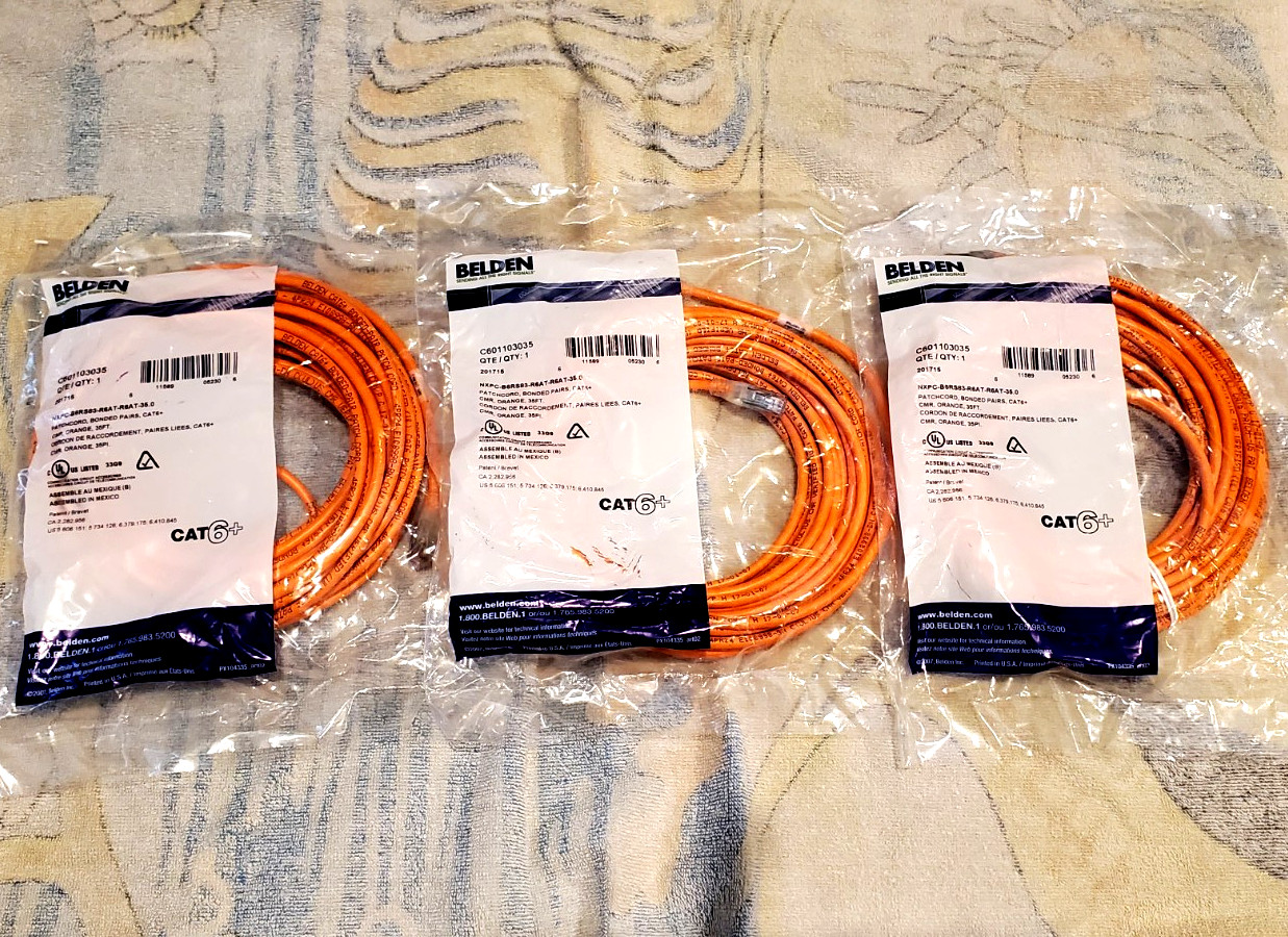3 Pc Lot 35 Feet BELDEN CAT6+ Patch Cord Bonded Pair Orange 105 FEET TOTAL