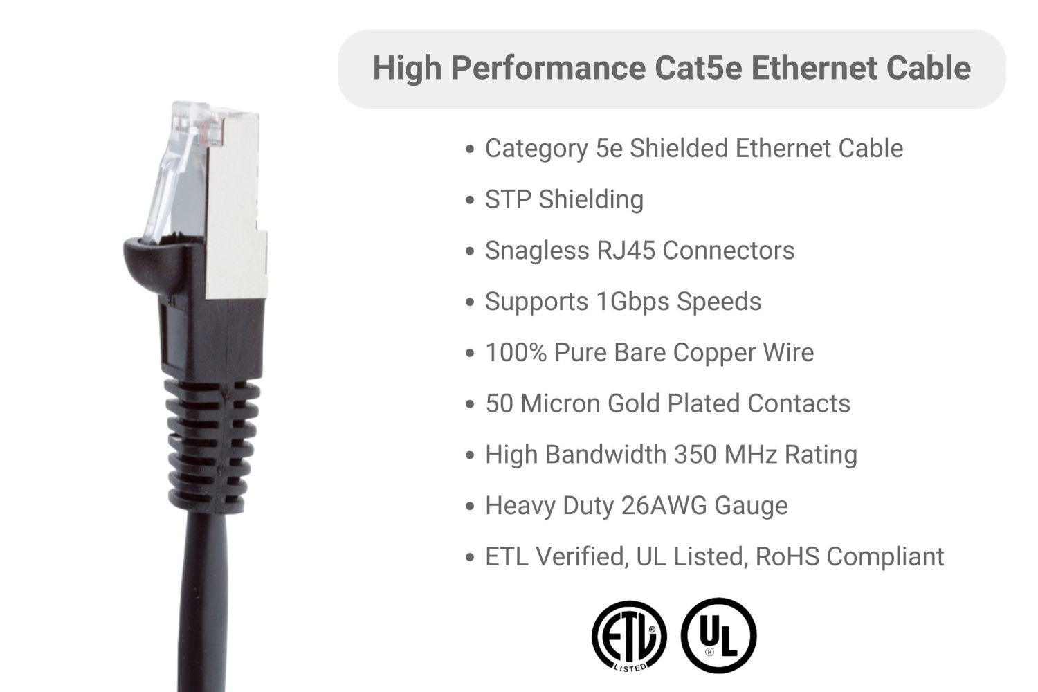 CAT5e Shielded Ethernet Patch Cable, Snagless, 150 Foot – Lifetime Warranty