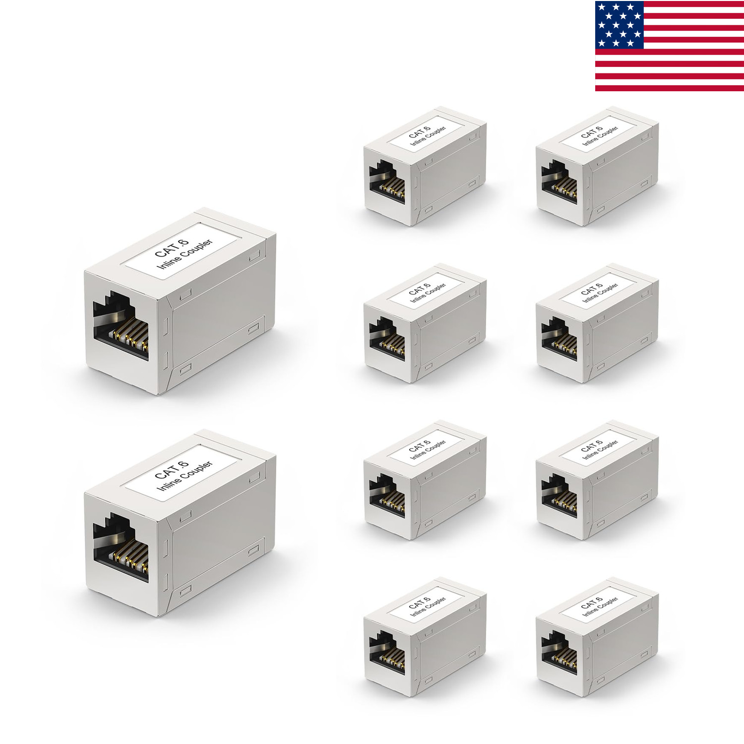 Cat6 Ethernet Coupler Shielded 10 Pack Metal Housing PoE 1Gbps Gold Contacts