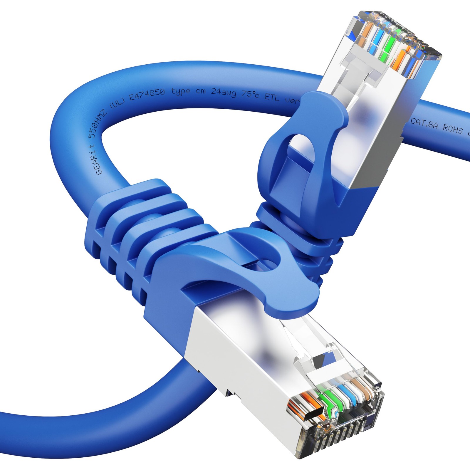 Cat6A Ethernet Cable 20 ft, Blue 10Gbps Snagless Shielded SSTP, SFTP Shielded…
