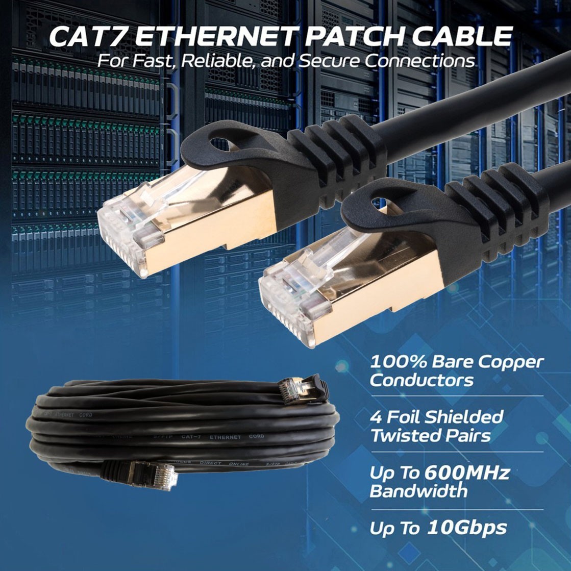 Cat7 S/FTP Ethernet Patch Cable High-Speed 600MHz Black 6FT- 25FT Multi Pack LOT