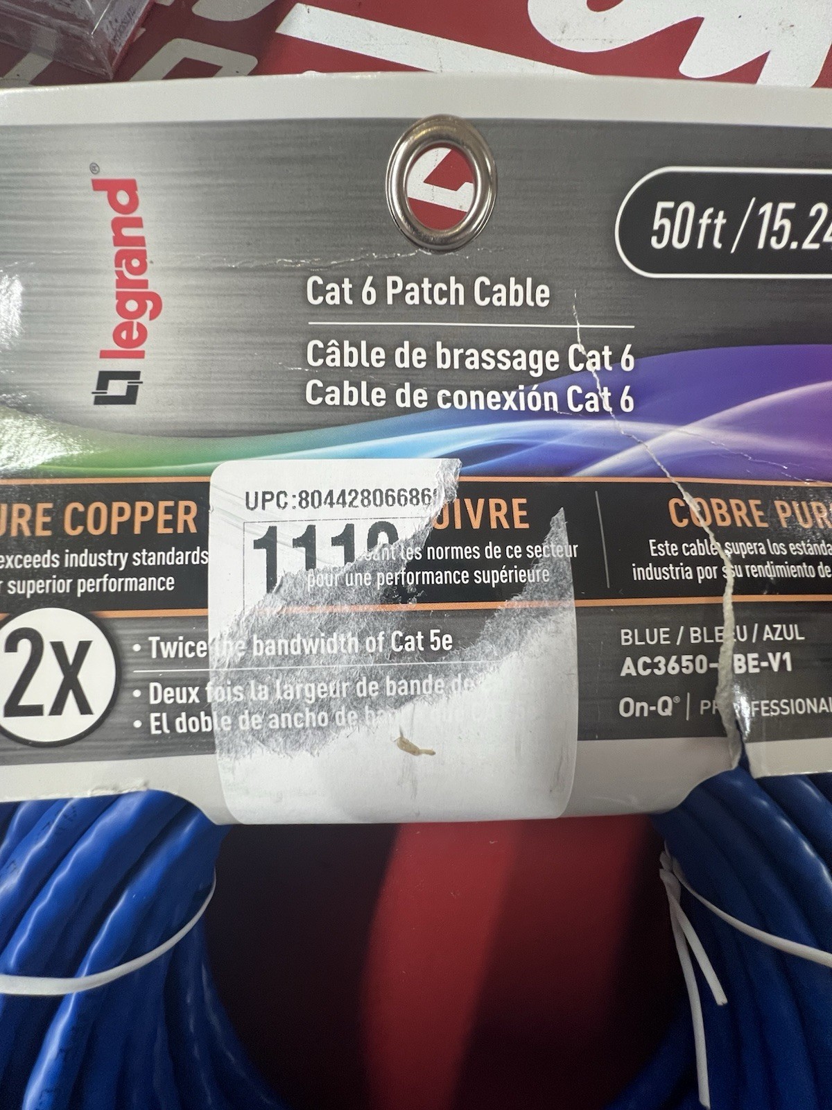 Cat 6 Patch Cable 50ft. Legrand AC3650BEV1 10Gbps Ethernet Speed Networking NEW
