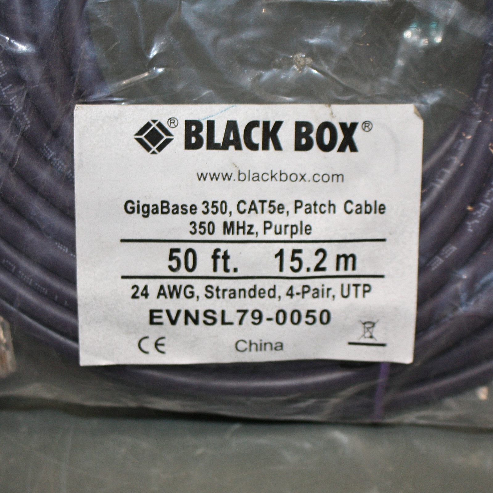 (8) Black Box CAT5e Premium Patch Cable, 50ft Ethernet Cord, Purple, 350 MHz