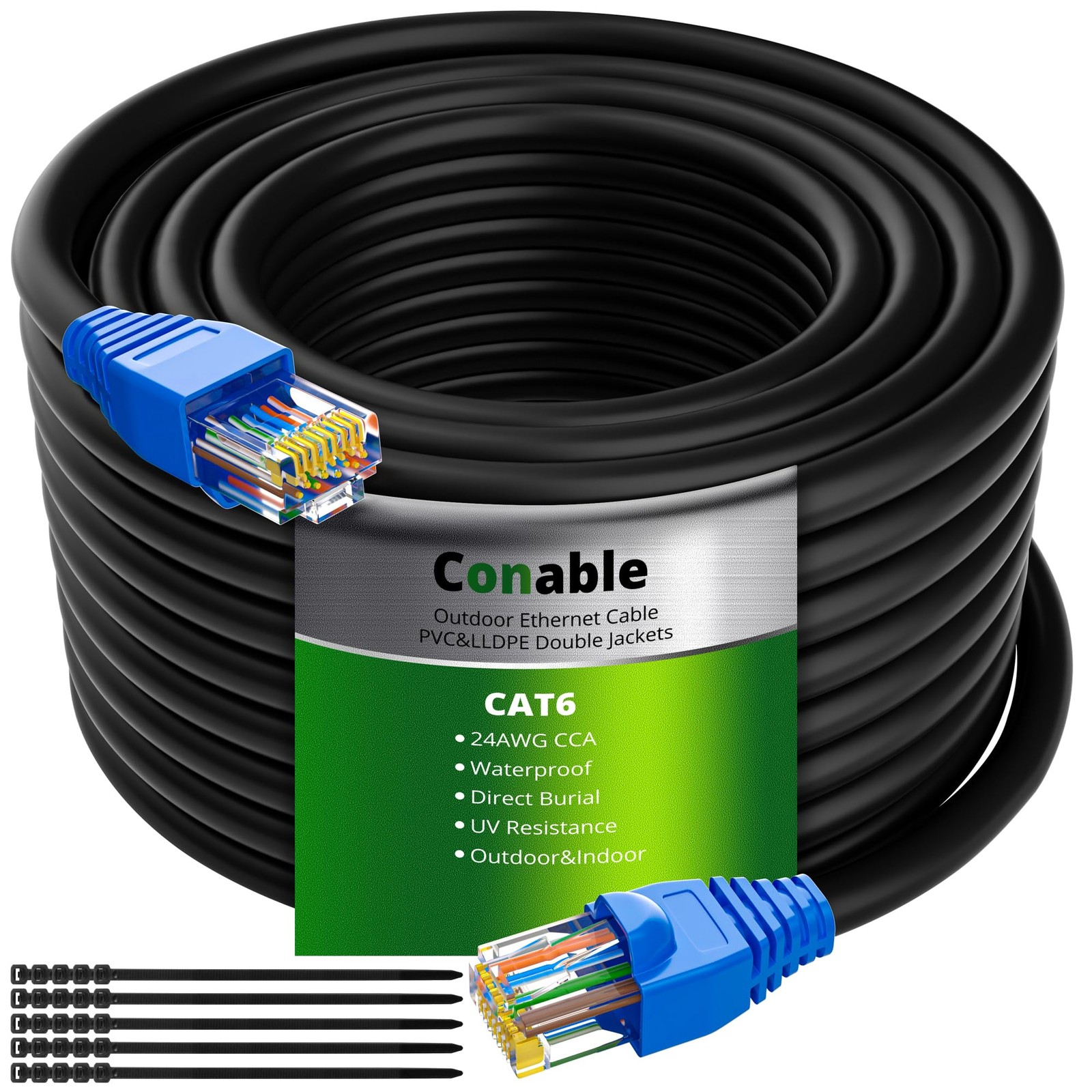 150ft Cat6 Outdoor Ethernet Cable, Waterproof, Direct Burial, Supports PoE