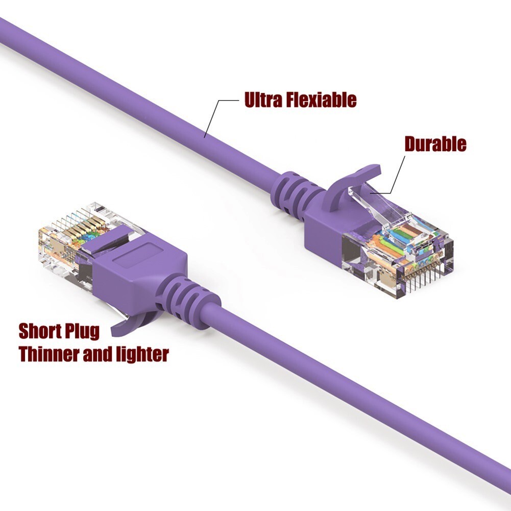 0.5FT Cat6A RJ45 SLIM Ethernet LAN Network UTP Patch Cable Copper 28AWG Purple