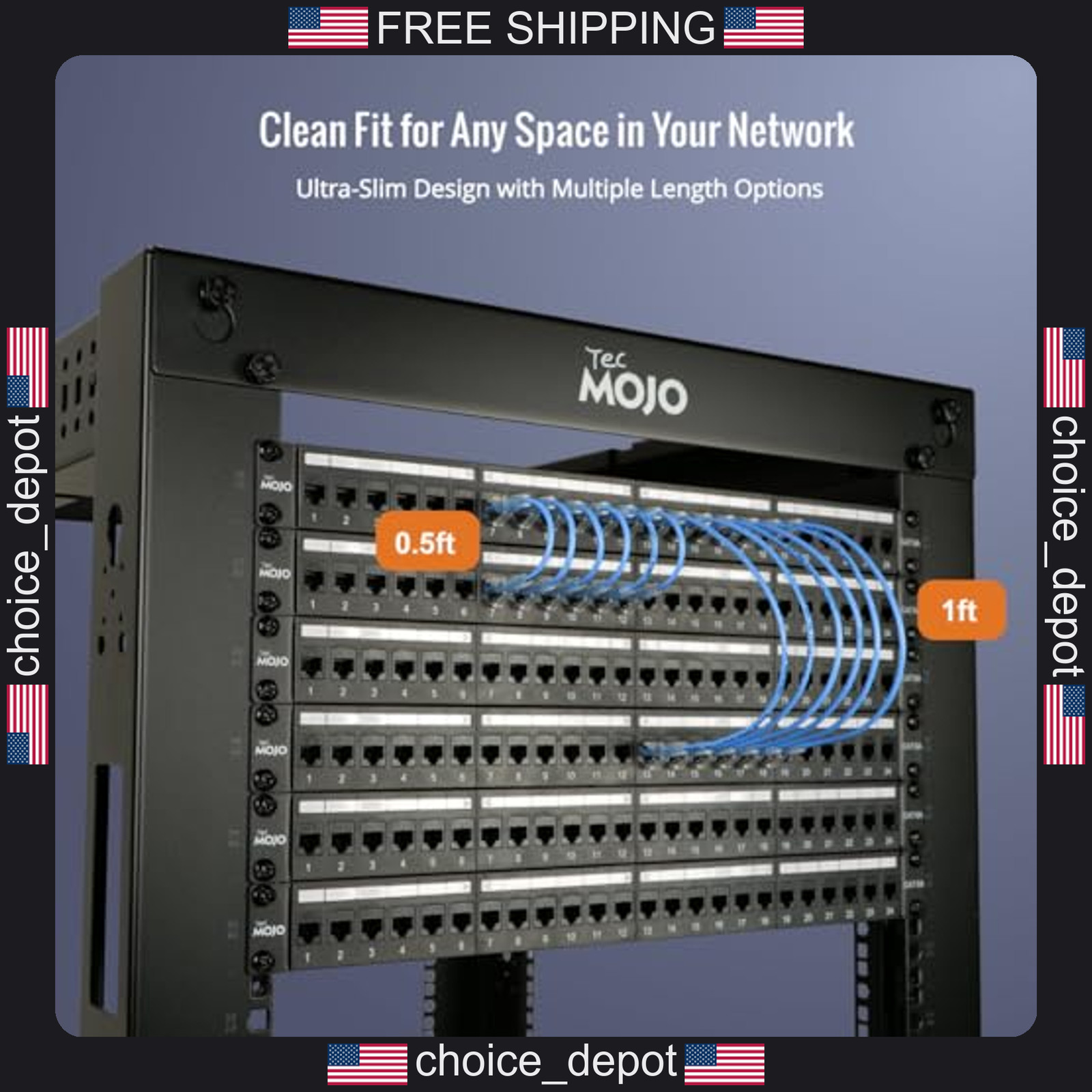 12 Pack Ultra-Slim Cat6a Ethernet Cables 0.5ft Blue for High-Speed Network