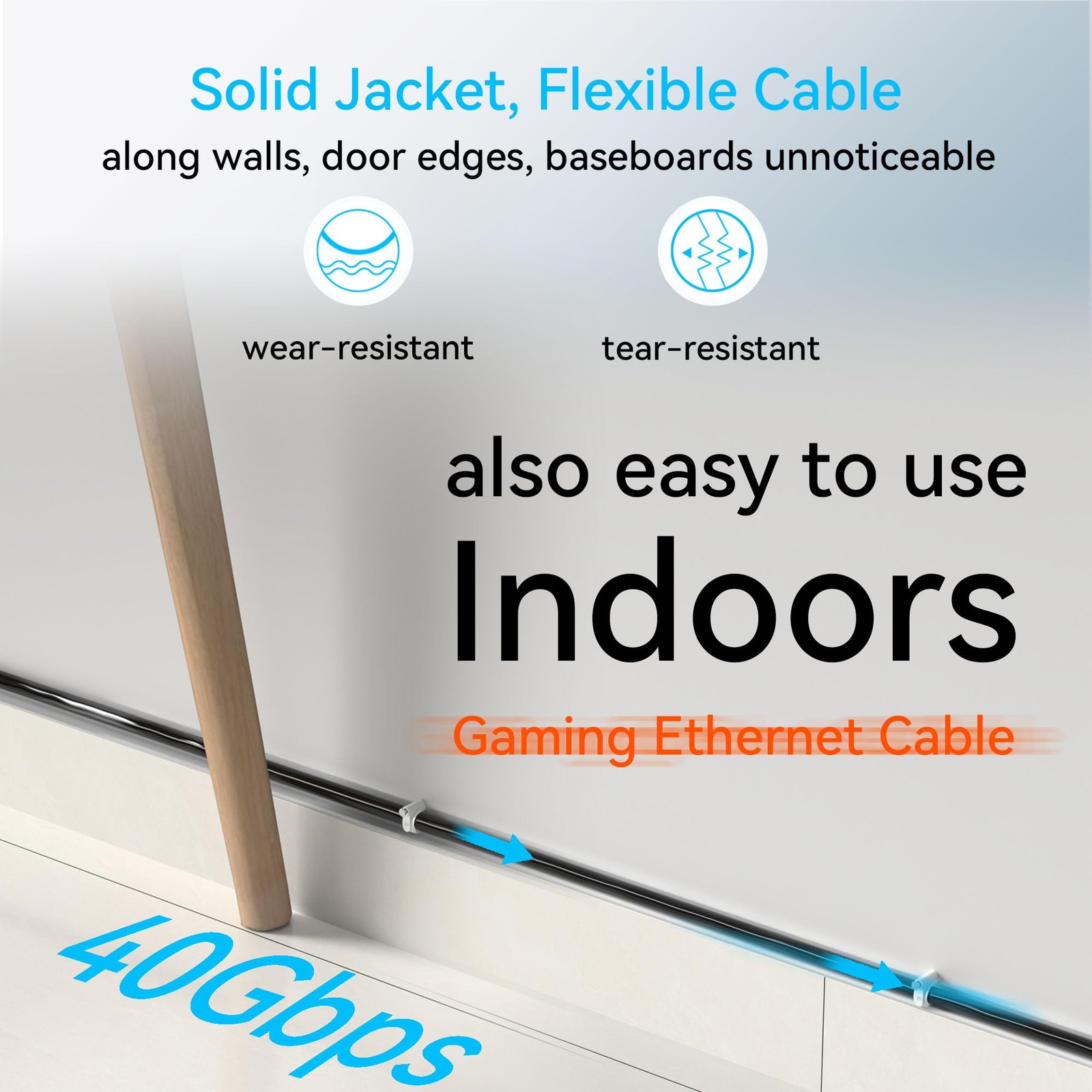 Sokqovt Cat 8 Ethernet Cable Slim 25ft Outdoor&Indoor, Pure 25ft, Black