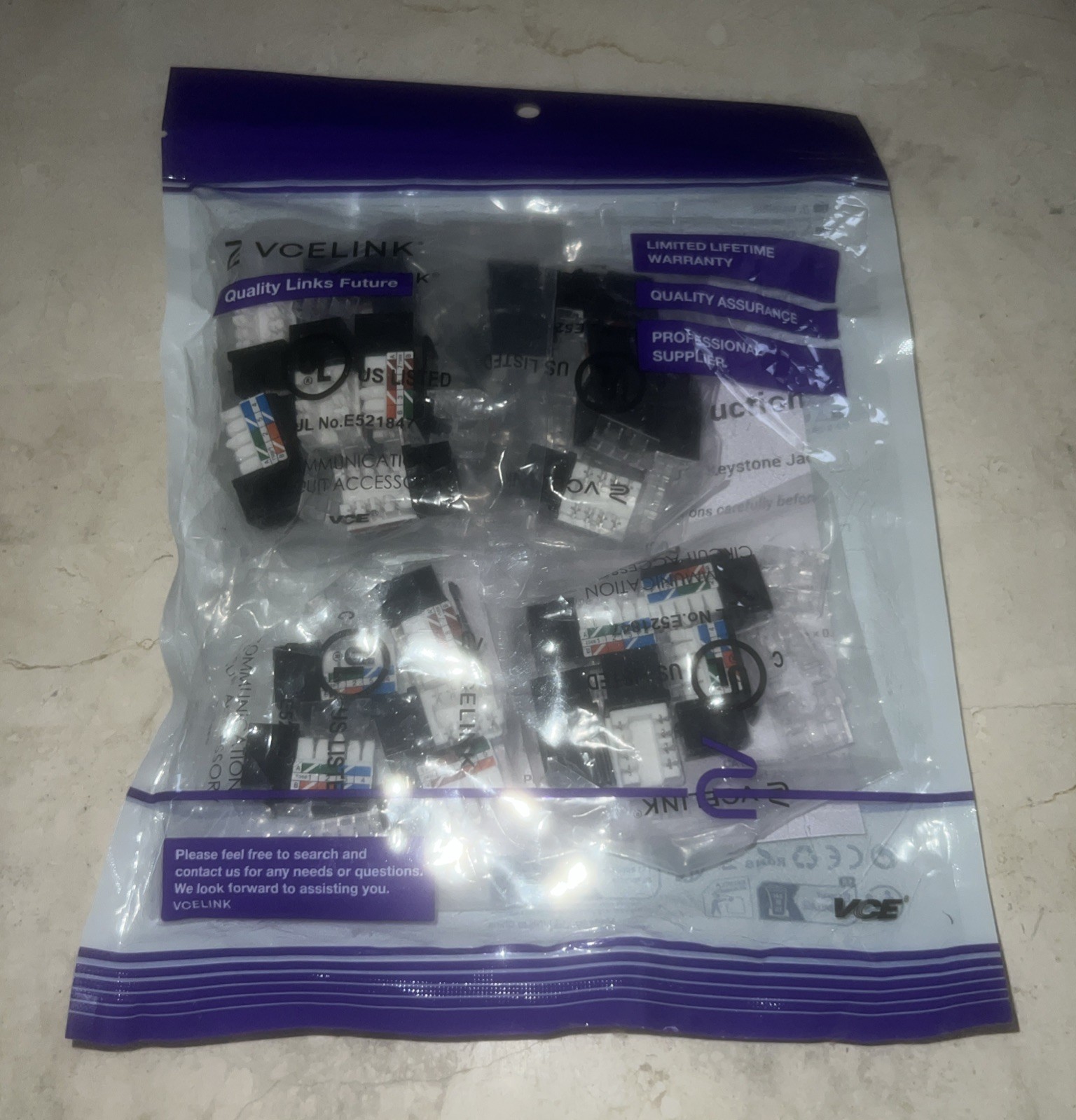 UL Listed 10Gbps Cat6 Keystone Jack Insert 25-Pack, 90 Degree Punch Down RJ45…