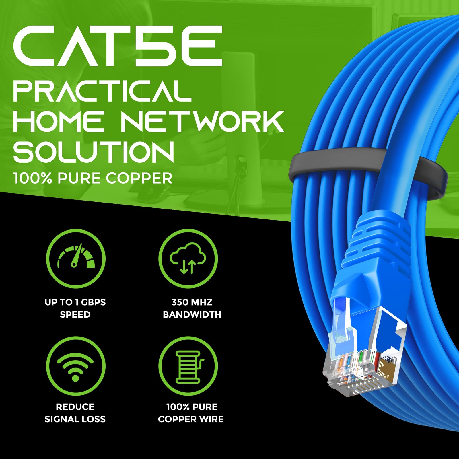 20-Pack, Cat5e Ethernet Patch Cable 5 Feet – Snagless RJ45 Computer LAN Netwo…