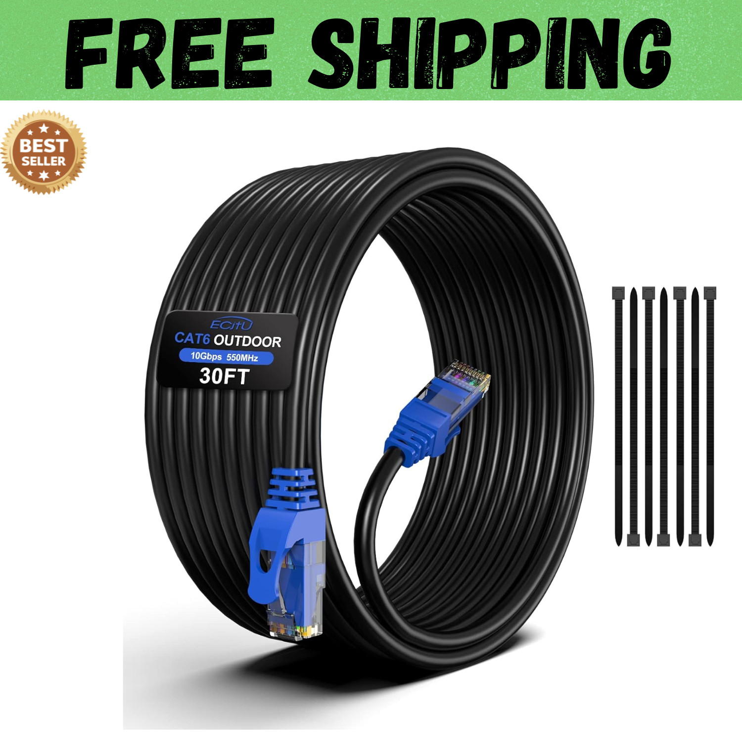 Cat6 Outdoor Ethernet Cable In-Ground Heavy Duty Direct Burial 24AWG CC…