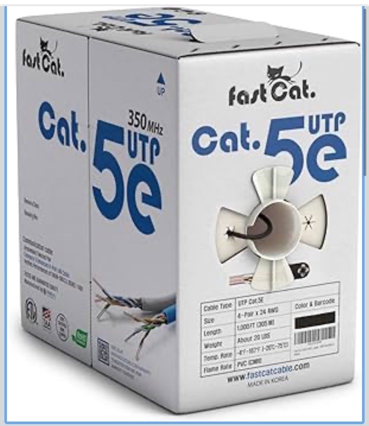 CAT5e Plenum CMP 350MHz Ethernet Cable Black 1000FT – 24 AWG SOLID BARE COPPER