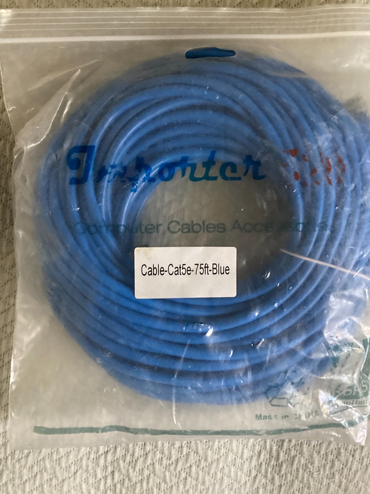 CABLE Cat5e-75 ft ETHERNET NETWORK BLUE CAT5 CAT5E CABLE US SELLER 75 FOOT