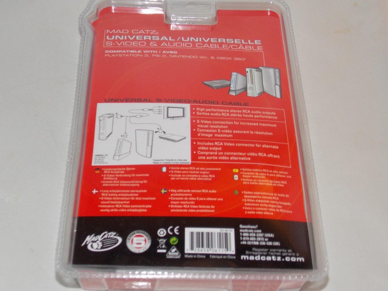 Mad Catz Universal S-Video & Audio Cable XBOX WII PS2 PLAYSTATION NIB SEALED