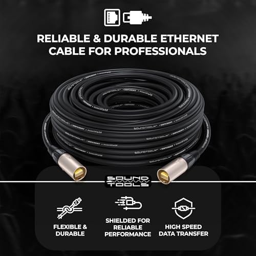 SuperCAT Professional Grade Shielded CAT5e etherCON Cable (25 ft, Black) | High-