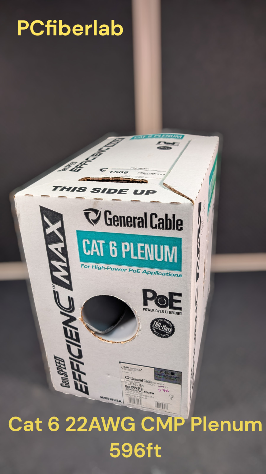 General Cable GenSPEED Efficienc MAX 4/22AWG Cat 6 Plenum PoE Gray 596ft
