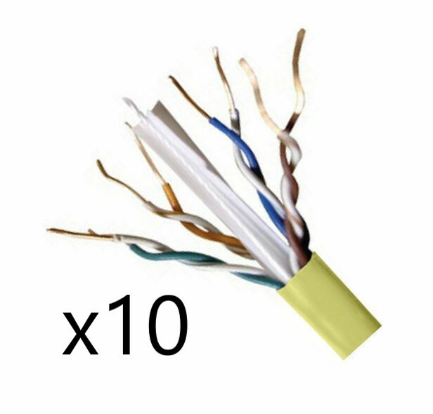 Lot of 10 CAT6E Ethernet 550MHz CMR Cable Yellow 1000FT 23 AWG COPPER