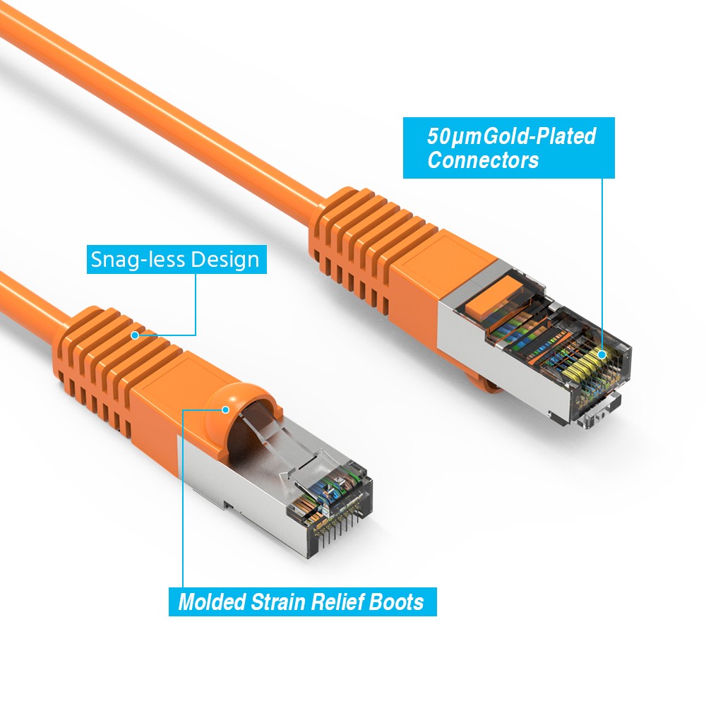 5 Pack of 1Ft CAT6 Shielded (SSTP) Ethernet Network Booted Cable Orange
