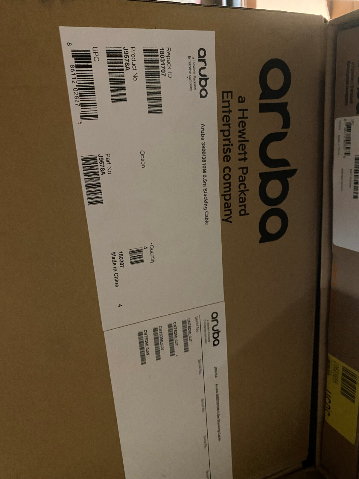 J9578A – HPE Aruba 3800 0.5M Stacking Cable – Brand New Sealed