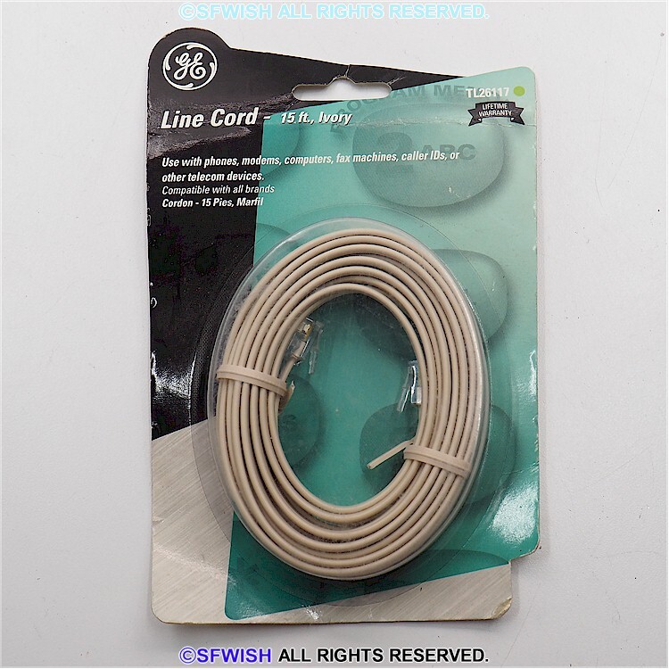 NEW GE TL26117 6P4C Telephone Line Cord – 15 FT, IVORY for 1 or 2 lines/DSL/FAX