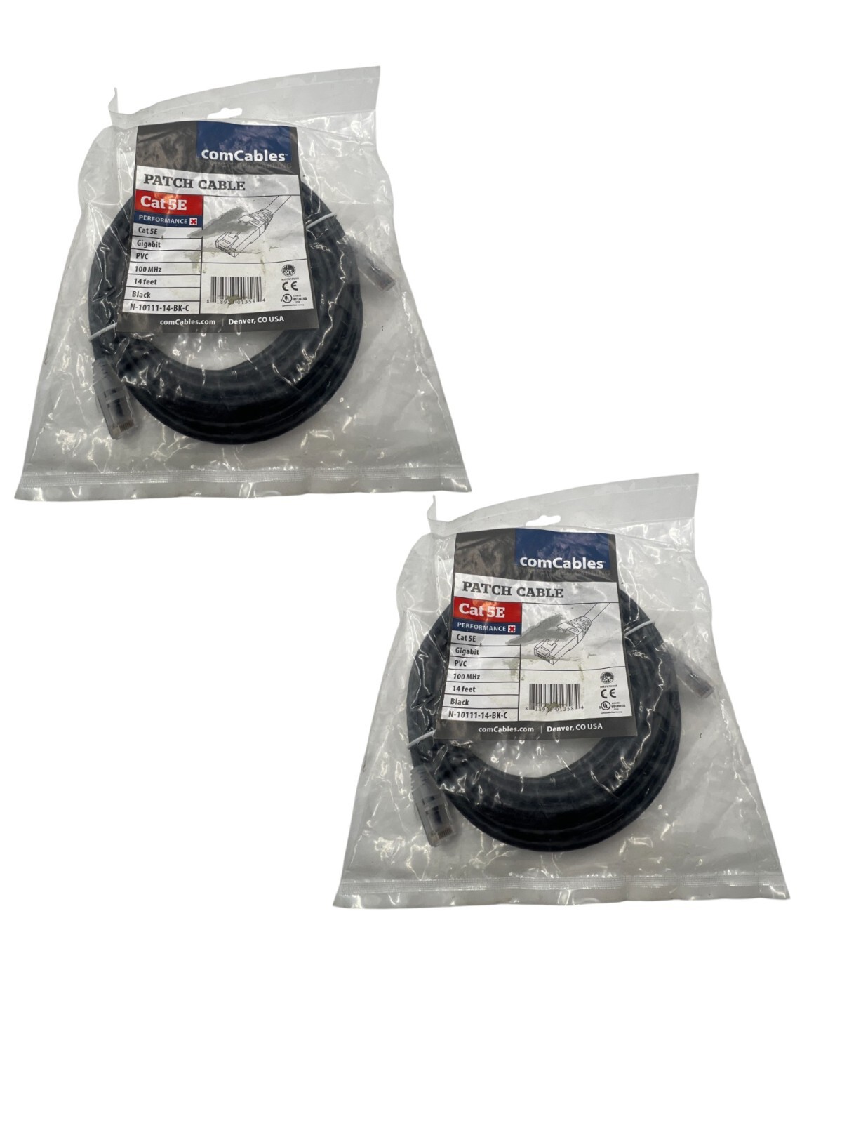 (QTY 2) ComCables CAT5e Patch Cable,14′ Black Gigabit PVC 100MHz N-10111-14-BK-C
