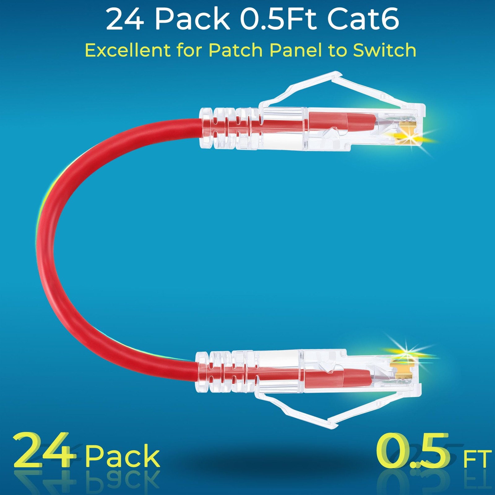 Slim Cat6/Cat6a Ethernet Patch Cable 0.5ft 24 Pack 10G Snagless Flexible