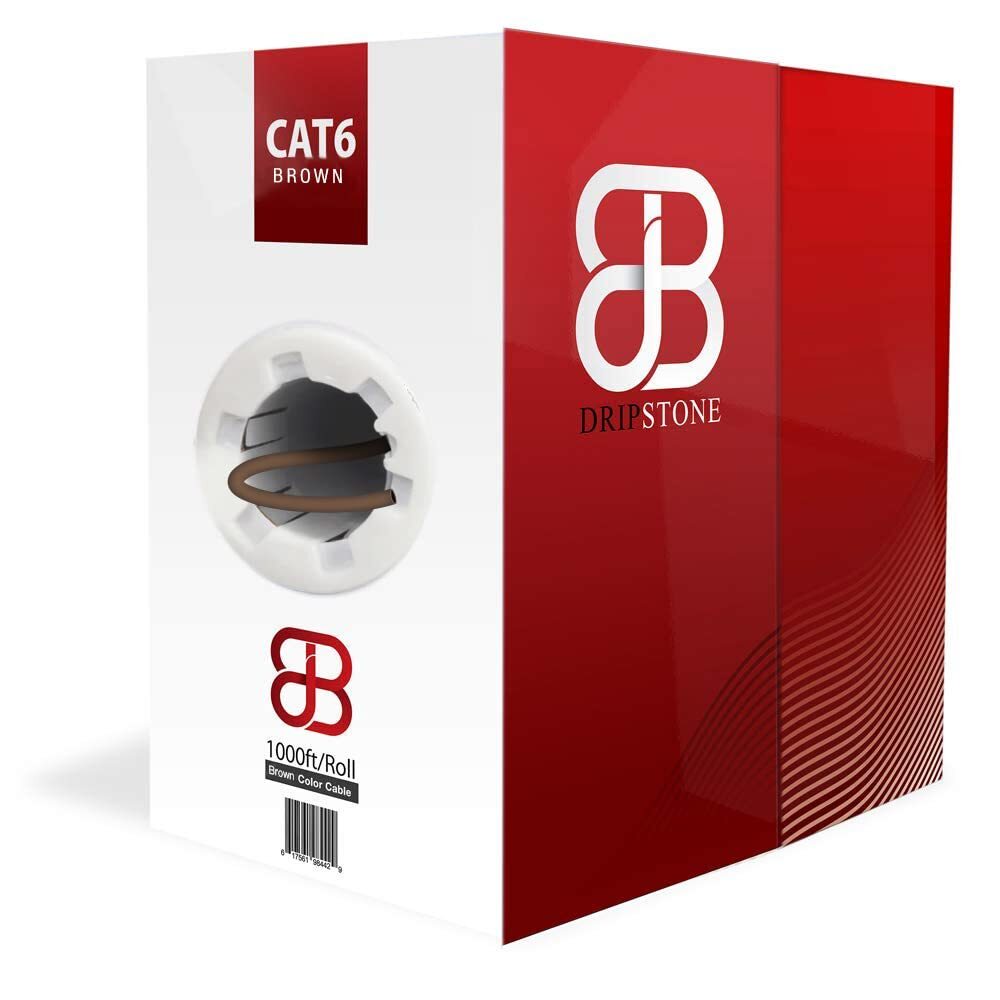 Dripstone CAT6 1000ft UTP Solid Cable 23AWG Network Ethernet RJ45 Wire, Brown