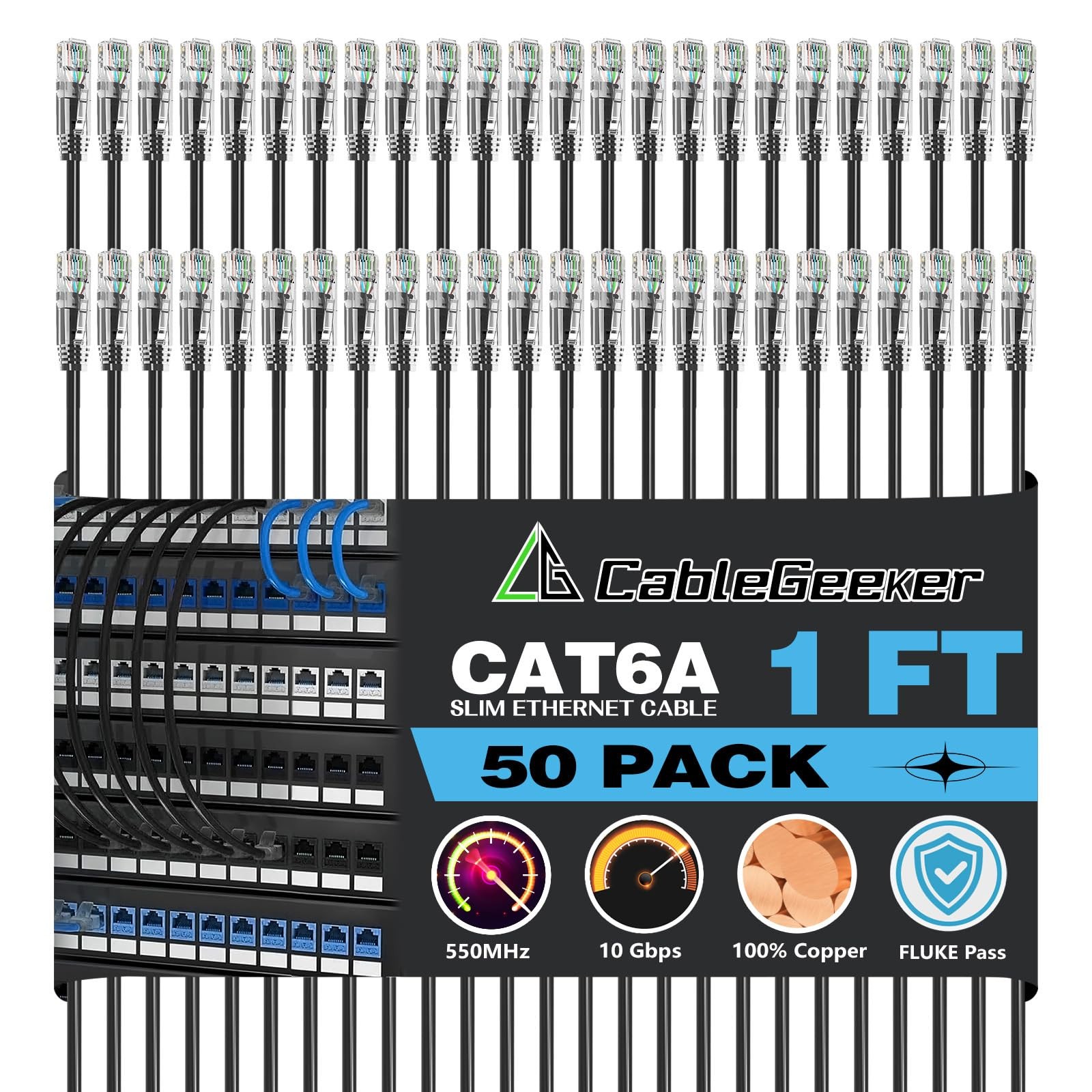Patch Cables Cat6a 1ft (50 Pack) Slim, Cat6 Ethernet Patch Cable 10G Support,…