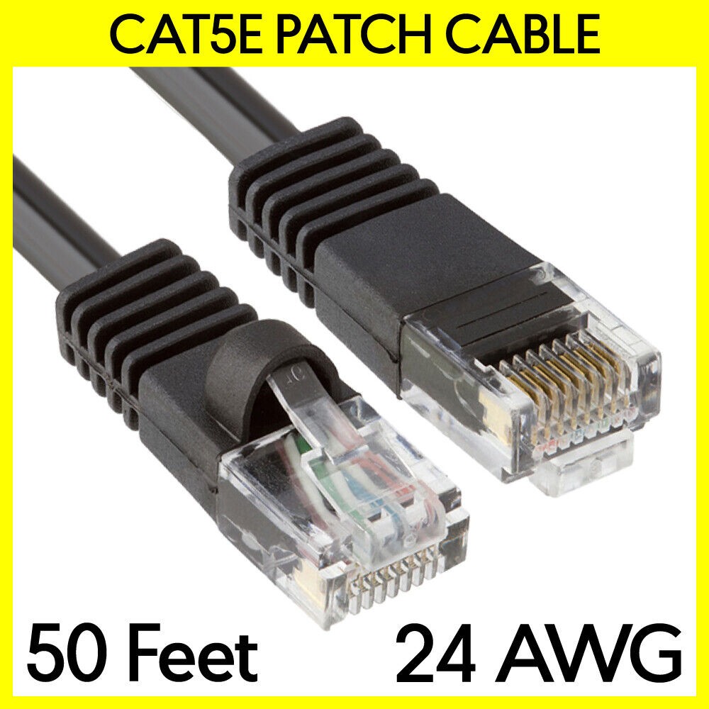 50FT Cat5e Ethernet Patch Cord Black LAN Internet Cat 5e Cable RJ45 Router Cord