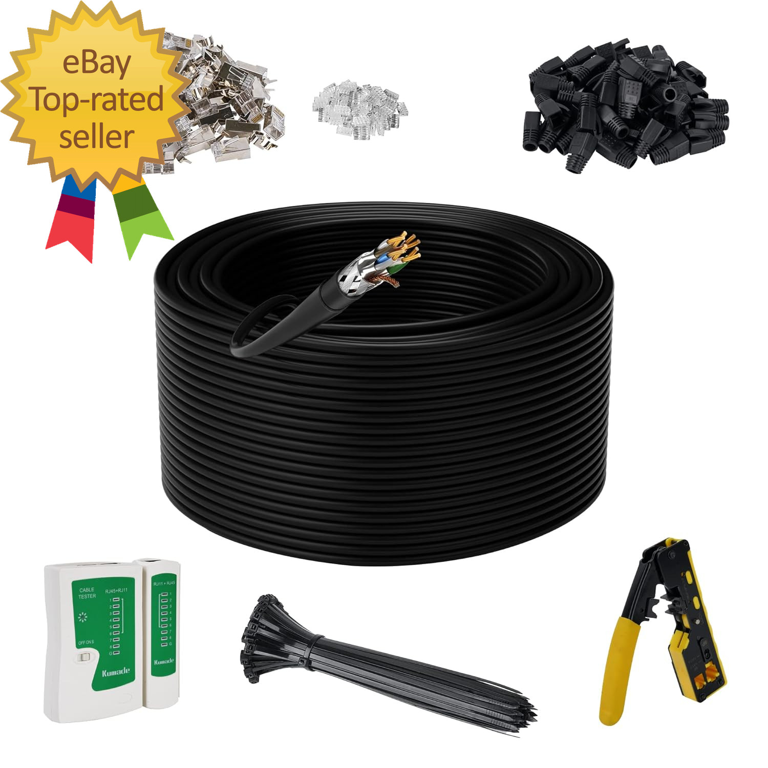 Cat 7 Outdoor Ethernet Bulk Cable 500 FT with Tool Kits 10Gbps Heavy Shielded In