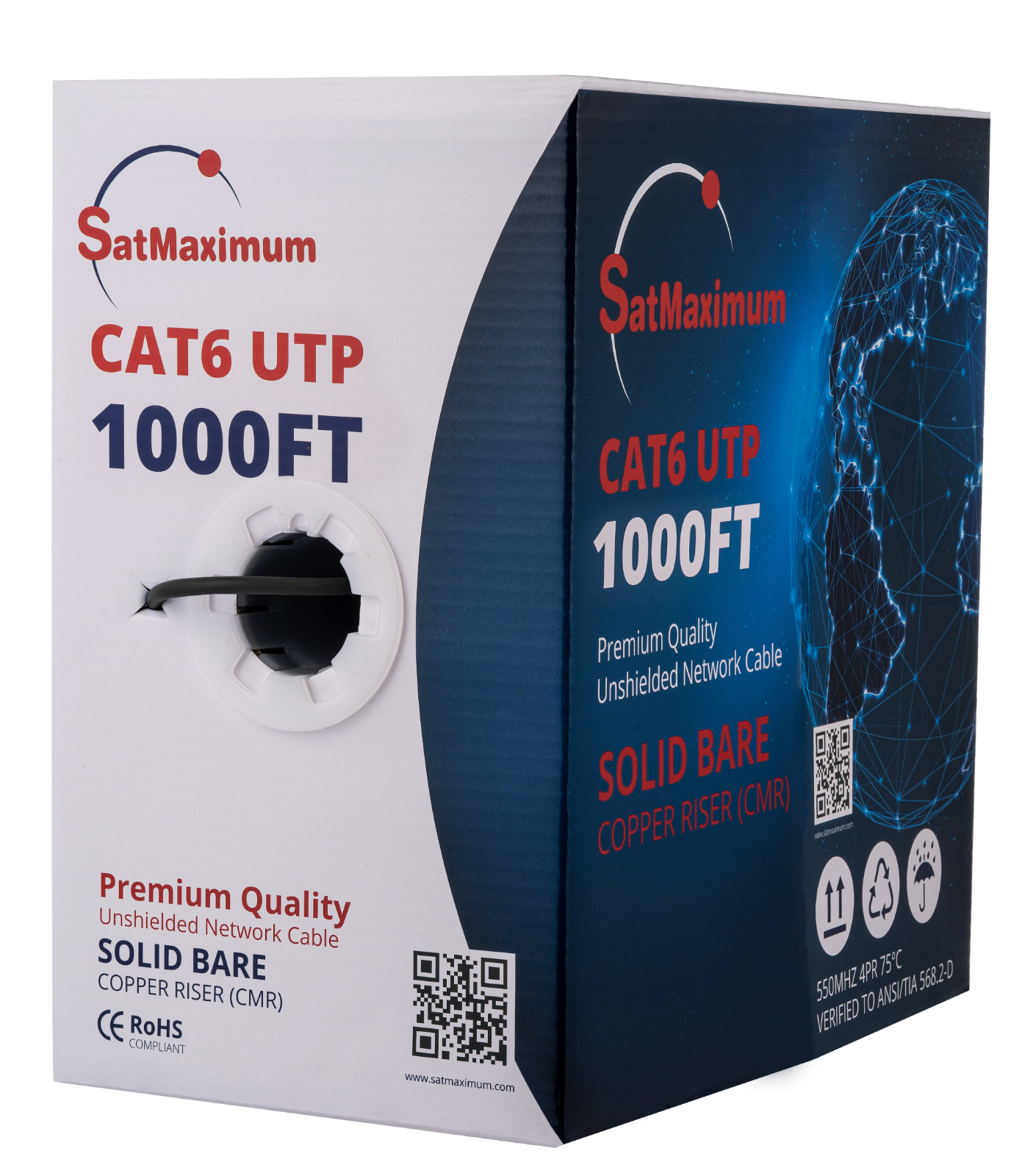 1000ft Cat6 Riser Ethernet Cable 23AWG 10Gbps Solid Bare Copper UTP Wire Black