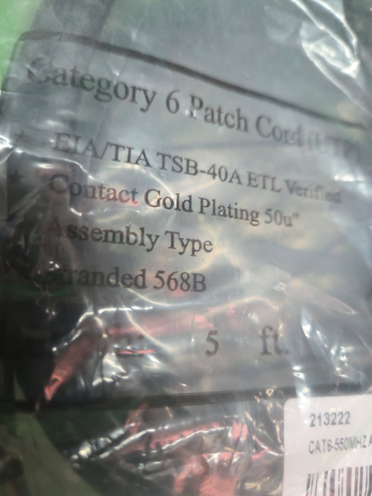 CAT 6 UTP Black Patch Cable 23AWG 550MHz RJ45 Network 5 feet NEW LOT 10 PCS