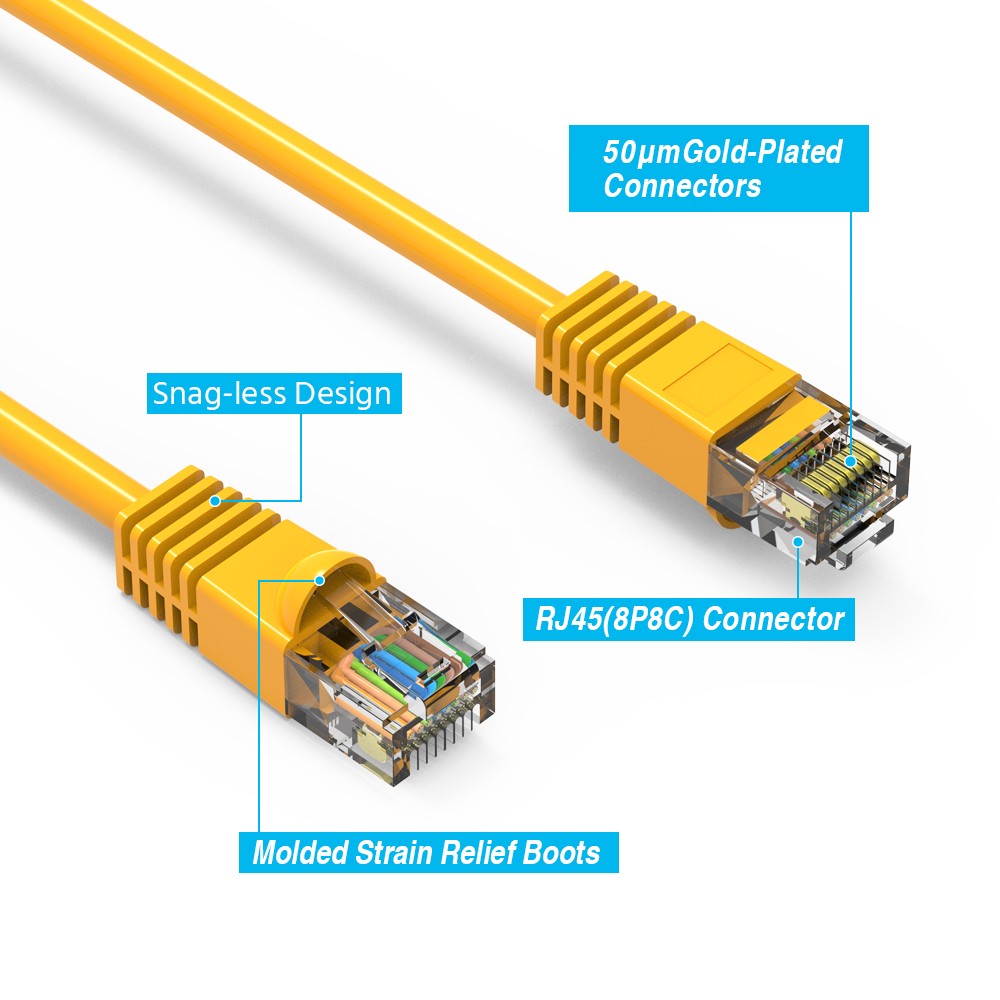 20 Pack of 1.5Ft CAT5E UTP Ethernet Network Booted Cable Yellow