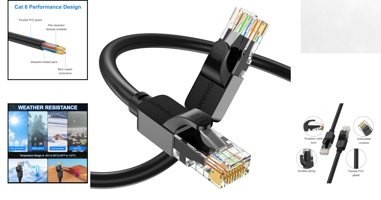 Cat 6 Ethernet Cable, 1.5ft – 10Gbps for Gaming, UV & Weather Resistant