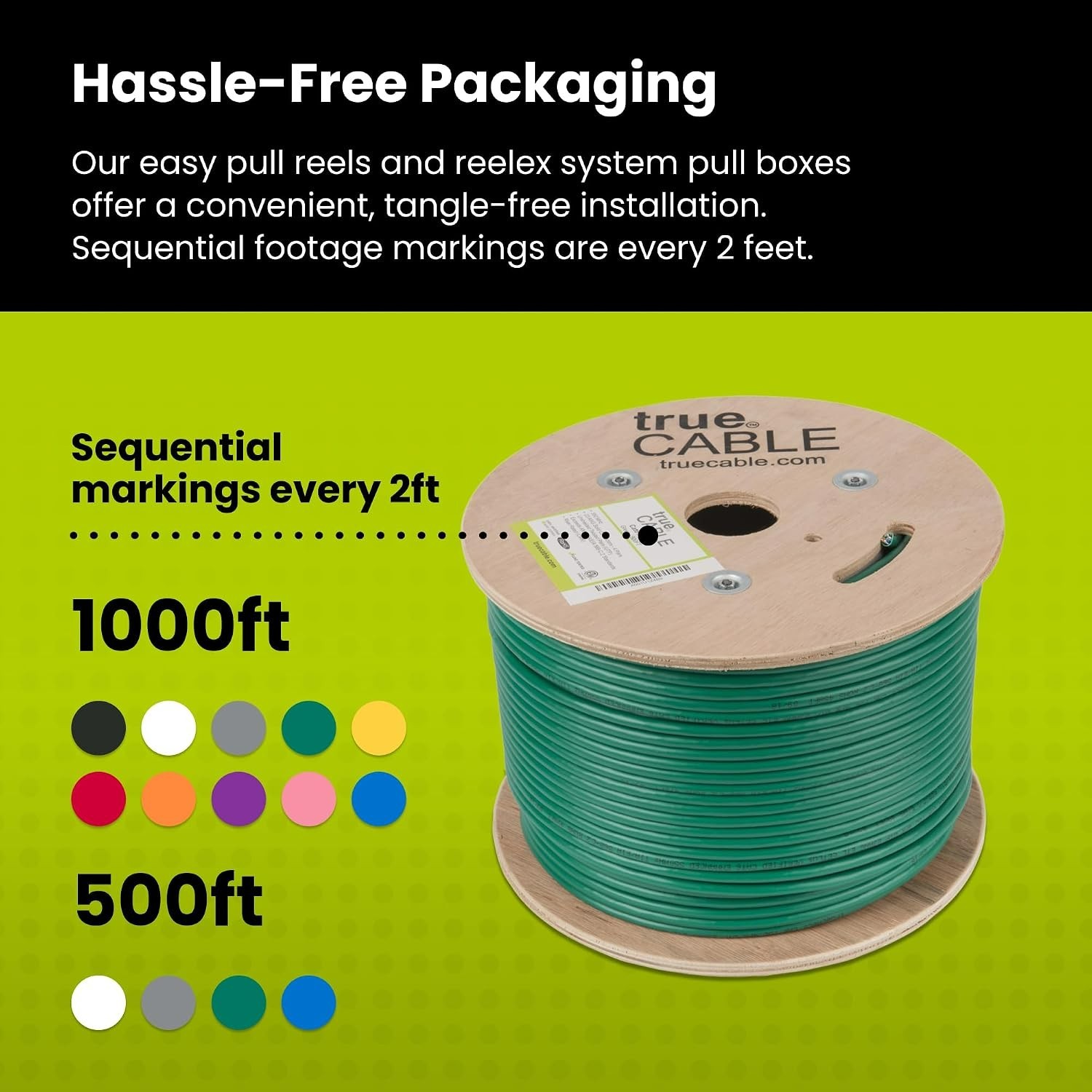 True Cable Cat6 Riser CMR Ethernet Cable 500 Ft Green Bulk Network Wire NEW
