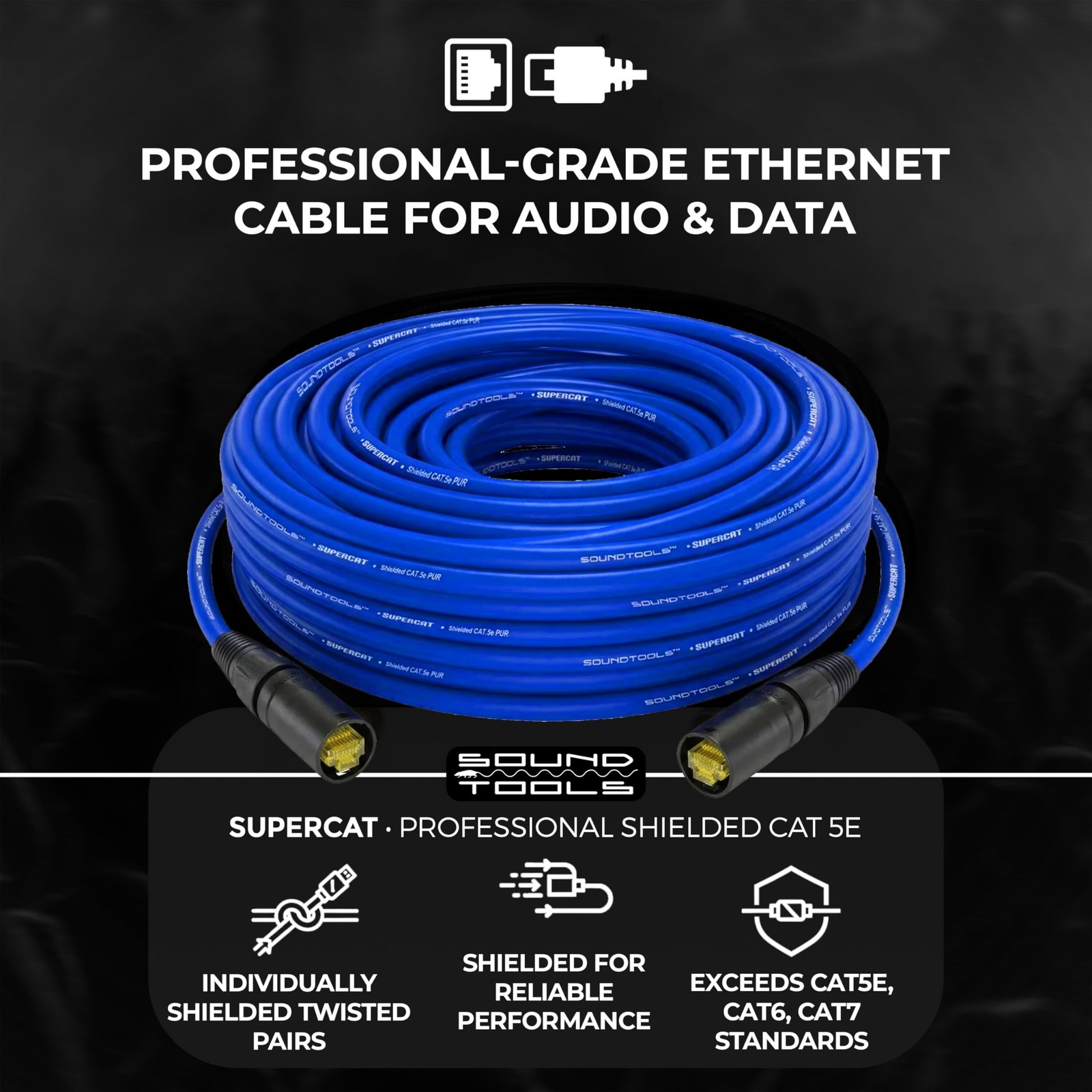 Sound Tools SuperCAT Shielded CAT5e Ethernet Cable – Exceeds 50 Feet, Black