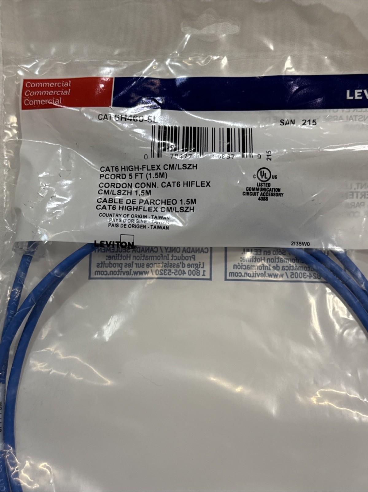 Lot of 6 48032 Leviton 6H460-5L High Flex HD 6 1G Patch Cord 5-Foot Blue – NEW