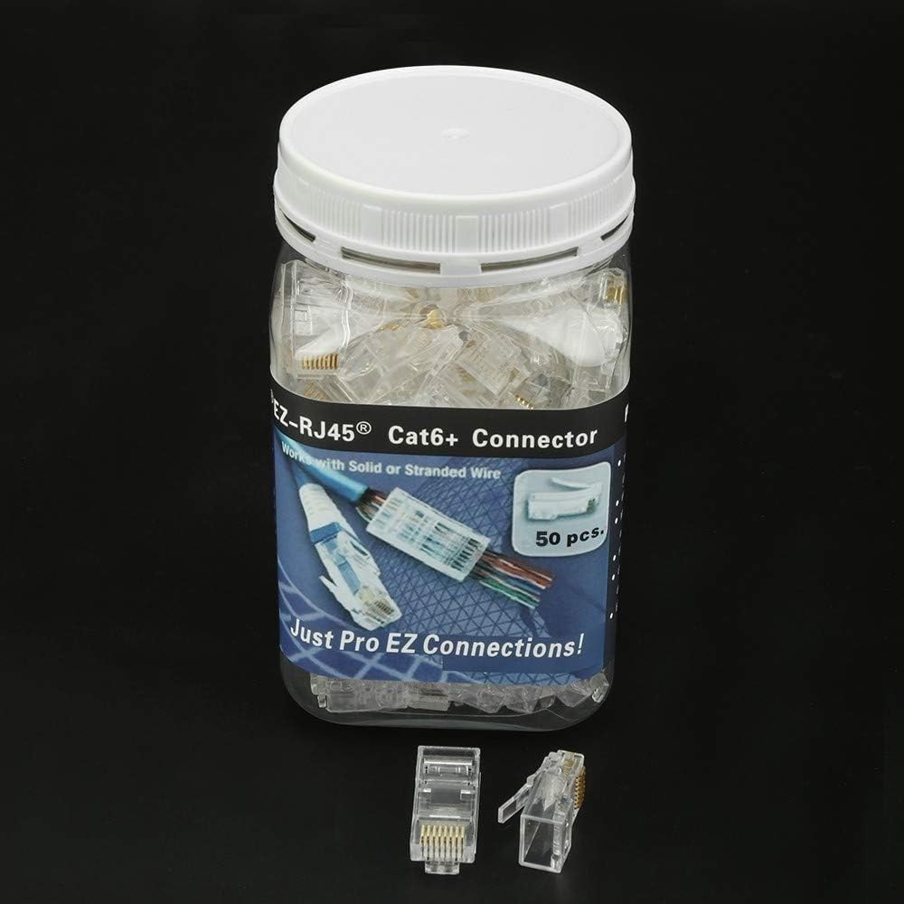 RJ45 Cat6A Cat6 Pass Through Connectors 50Pack 23AWG End Bold Ethernet 8P8C