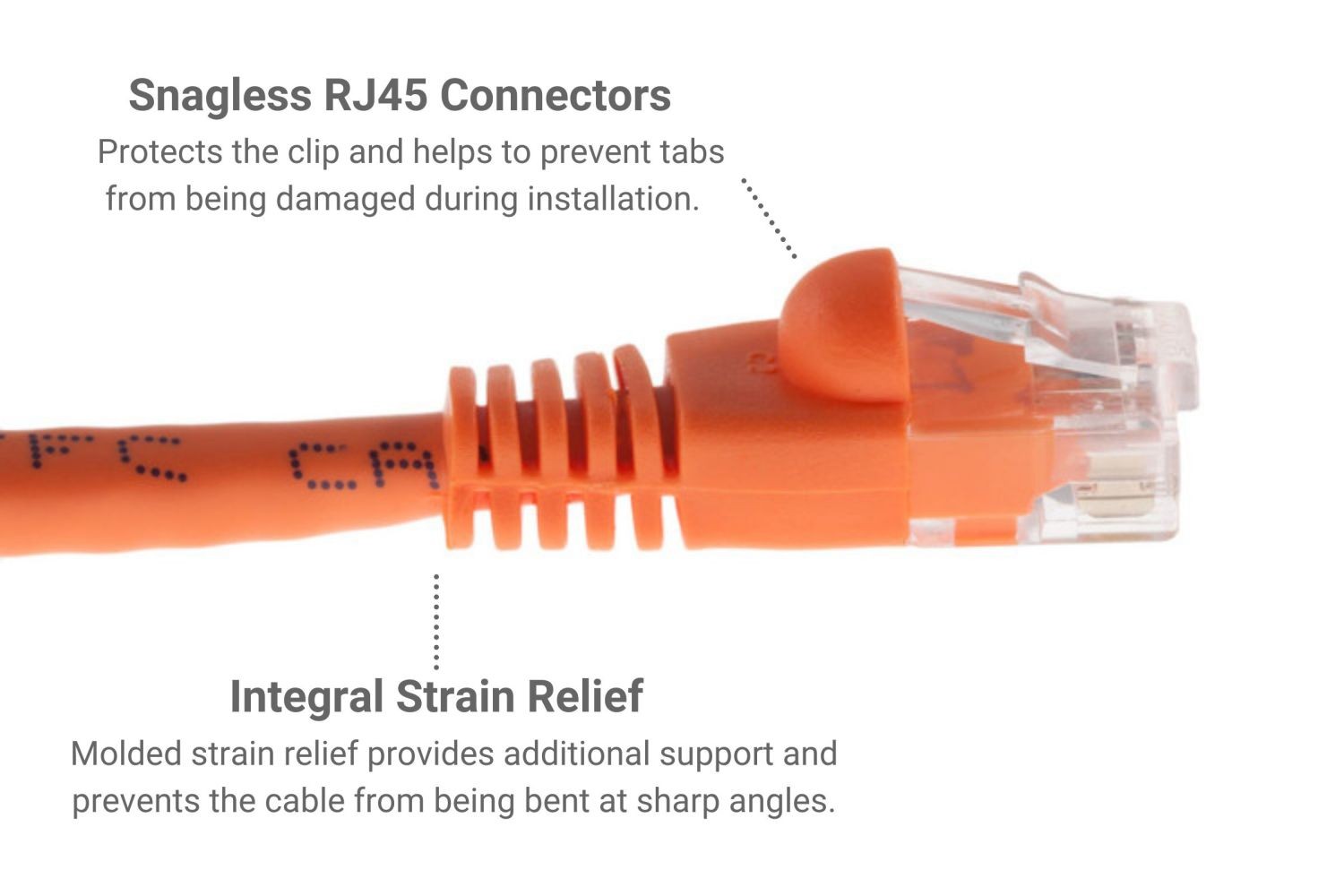 CAT6A Ethernet Patch Cable, Snagless, 1′, Orange – Lifetime Warranty