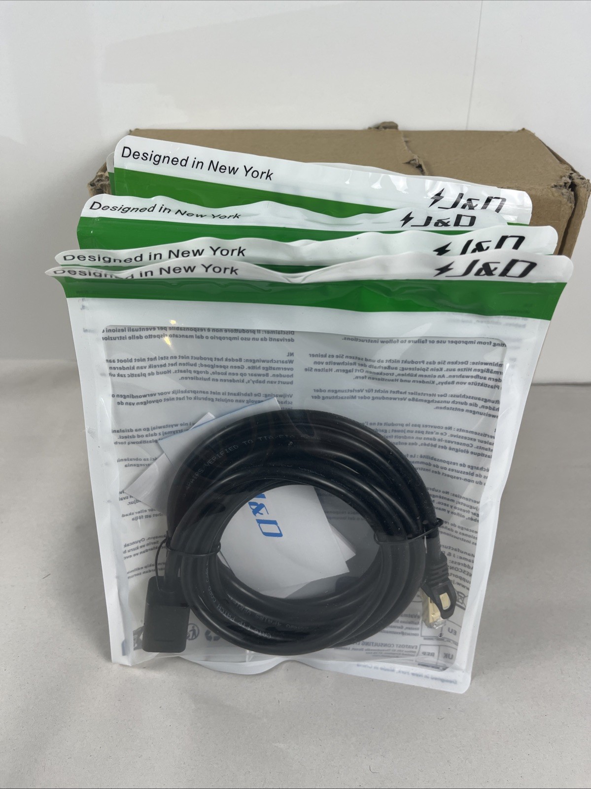 J&D Cat6 Ethernet Cable 9 feet (5-Pack), Gold Plated RJ45, 10Gbps