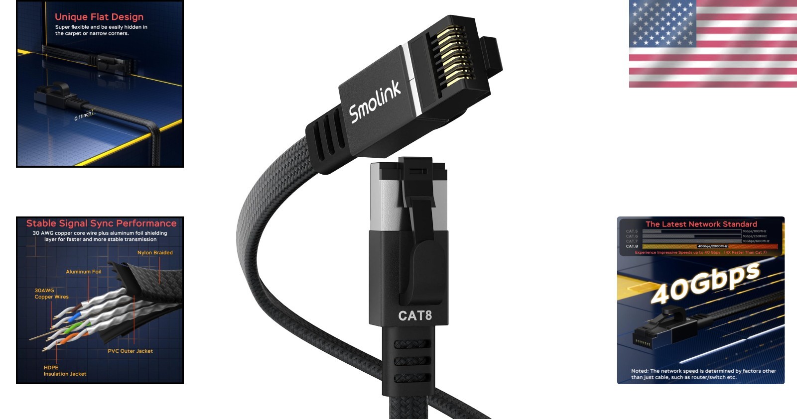 Ethernet Cable 50 ft Cat 8 High Speed Shielded LAN Patch Cord for Gaming Stre…