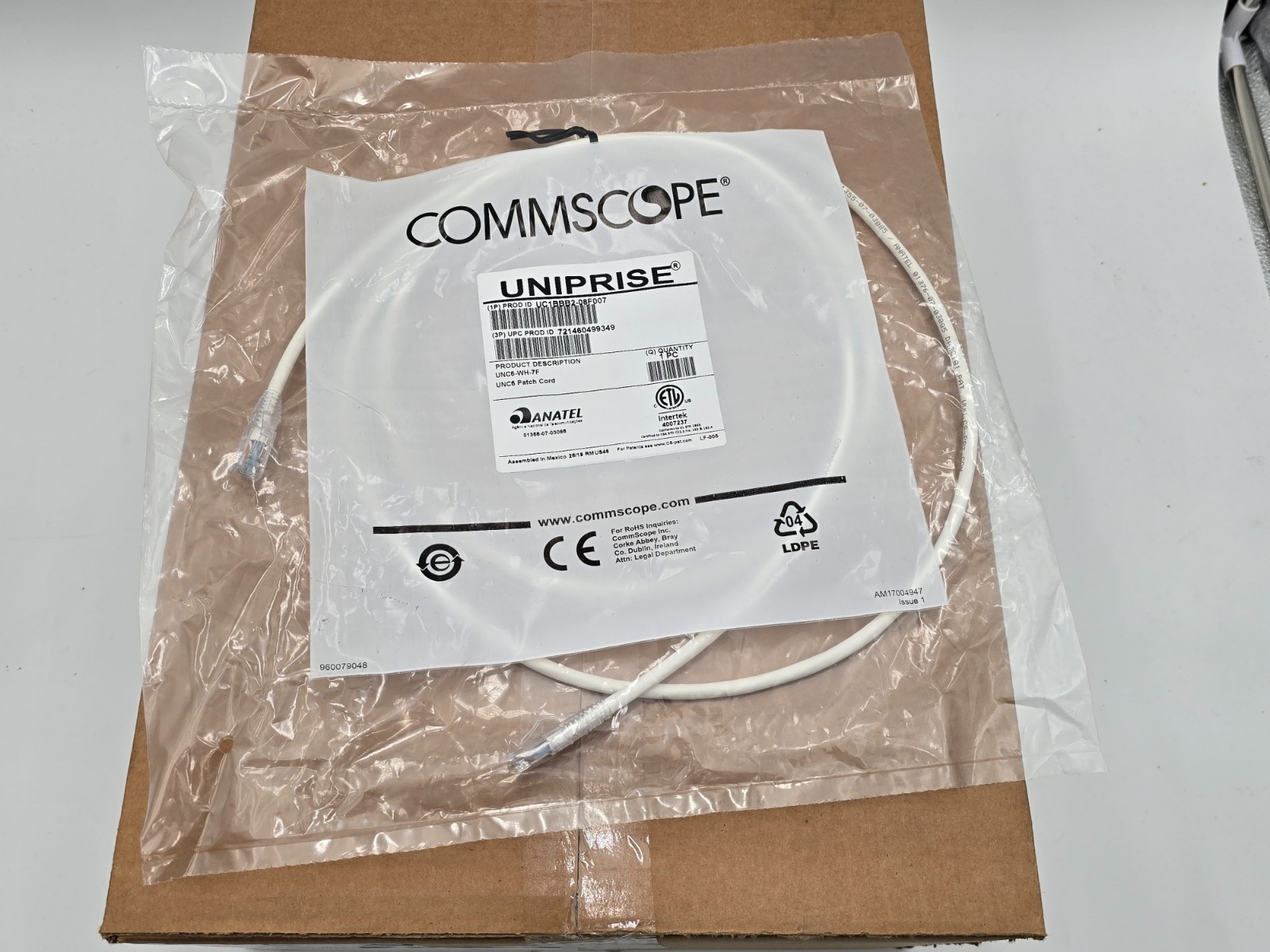 Lot 60 Commscope Uniprise Cat6 Patch Cord UC1BBB2-01F007 – UNC6-WH-7F 7ft White