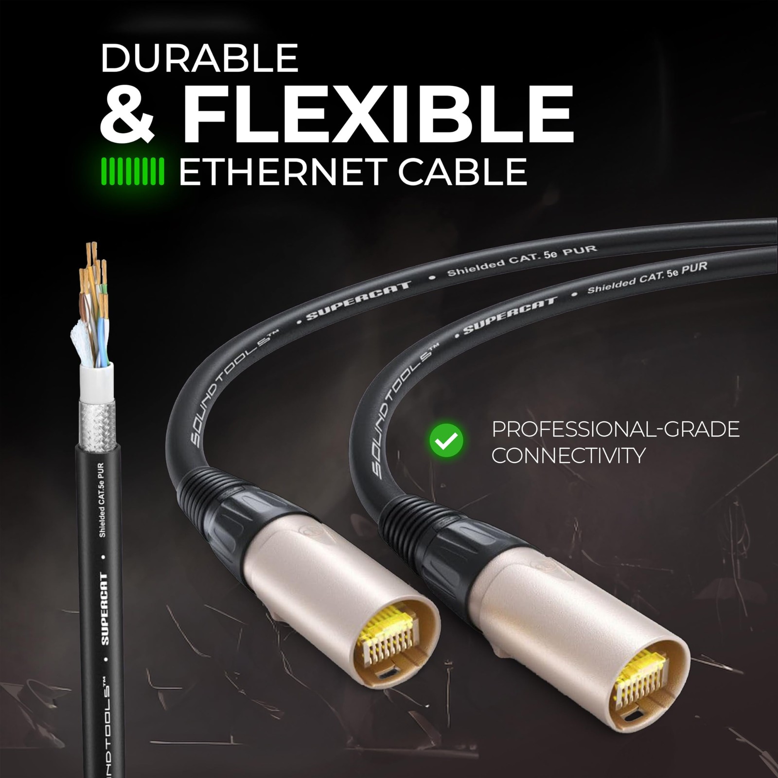 SuperCAT Professional Grade Shielded CAT5e etherCON Cable (25 ft, Black) | High-