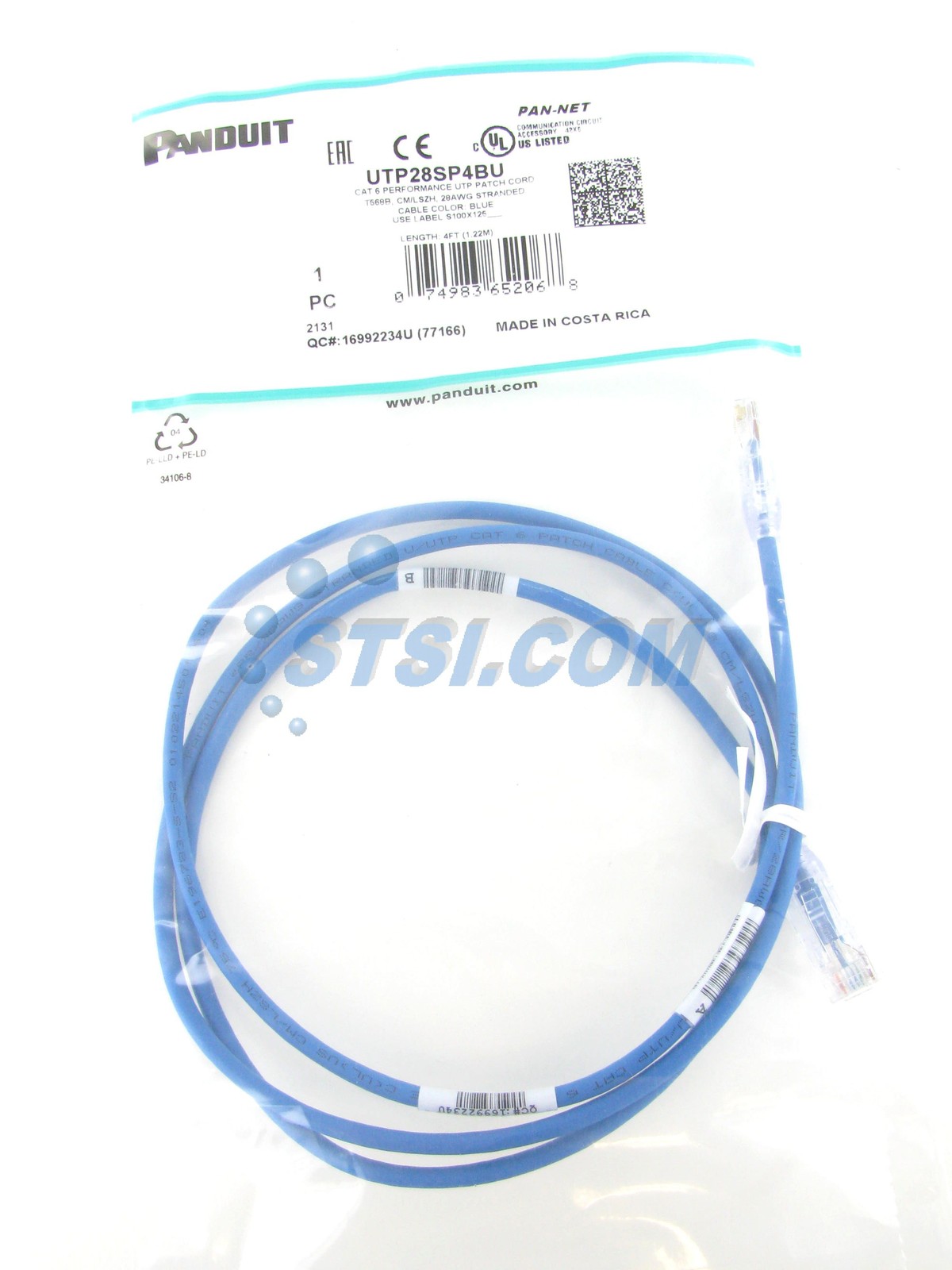 Panduit UTP28SP4BU Cat6 28awg Network Patch Cable, 4 Ft Blue ~STSI