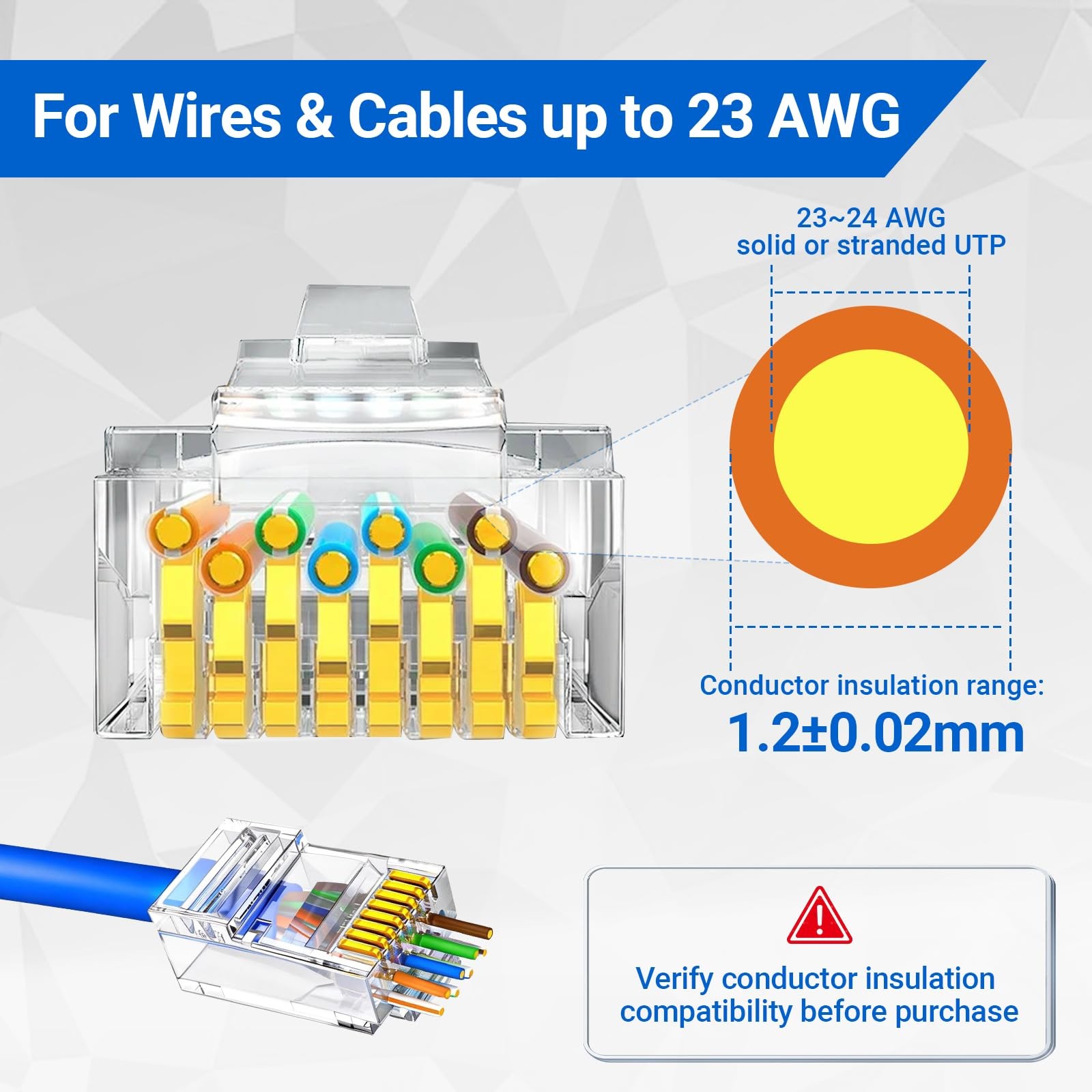 100 PCS Cat 6A RJ45 Pass Through Connector Wire OD 1.20mm Ethernet UTP Ends