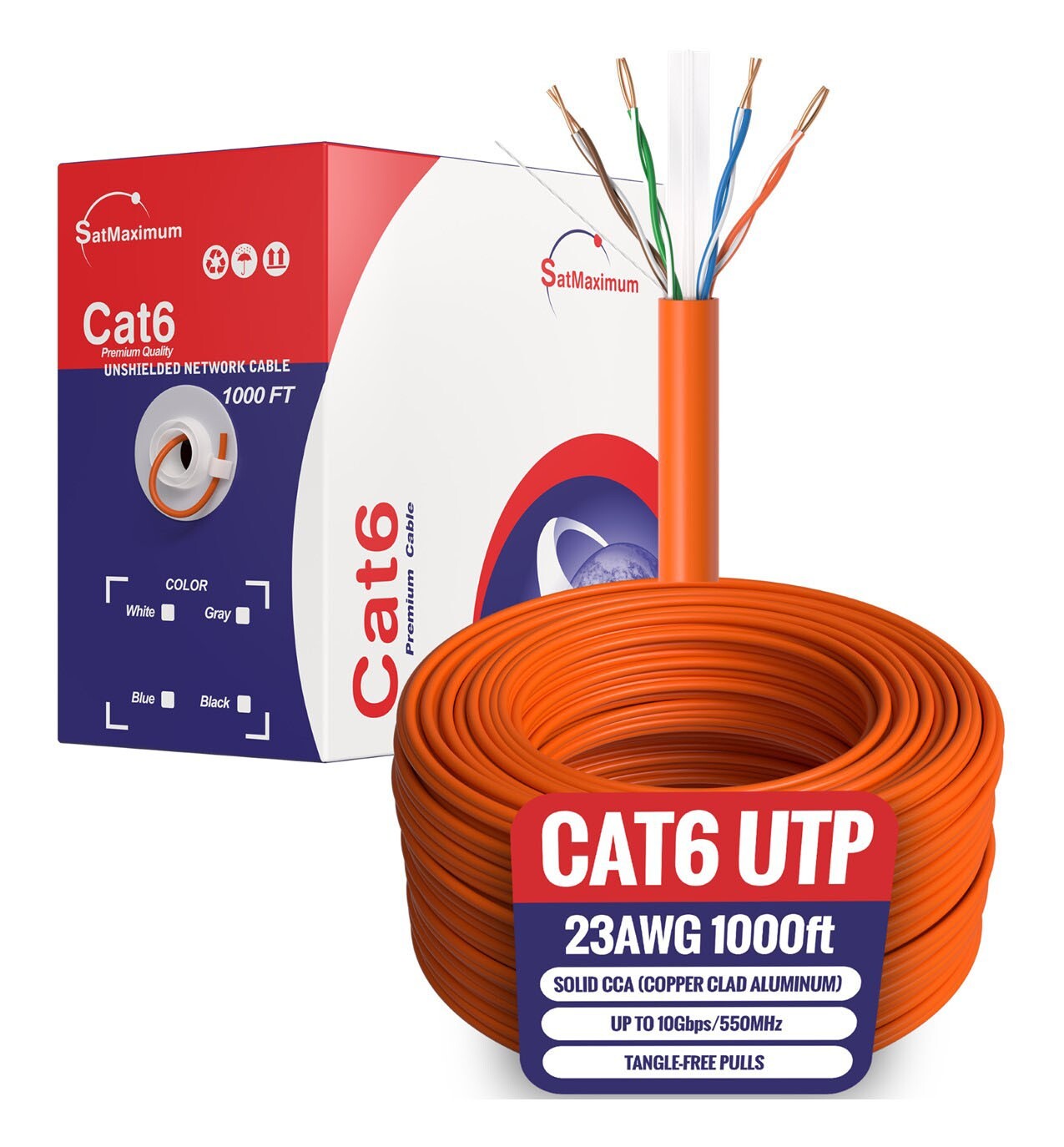 1000FT CAT6 Orange 23AWG Solid UTP LAN Ethernet Cable RJ45 Network Bulk Wire