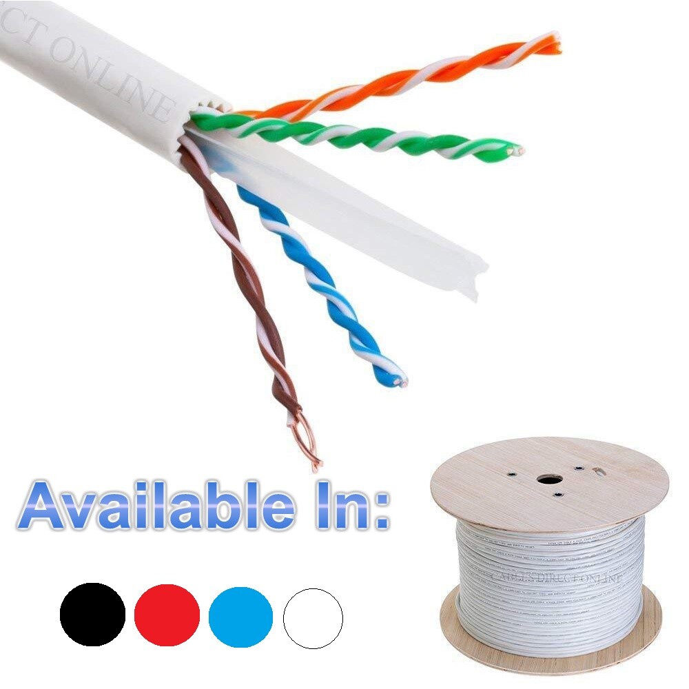 Cat6A 1000ft Solid Bare Copper 23AWG 4 Pair Unshielded Bulk 10G NEW