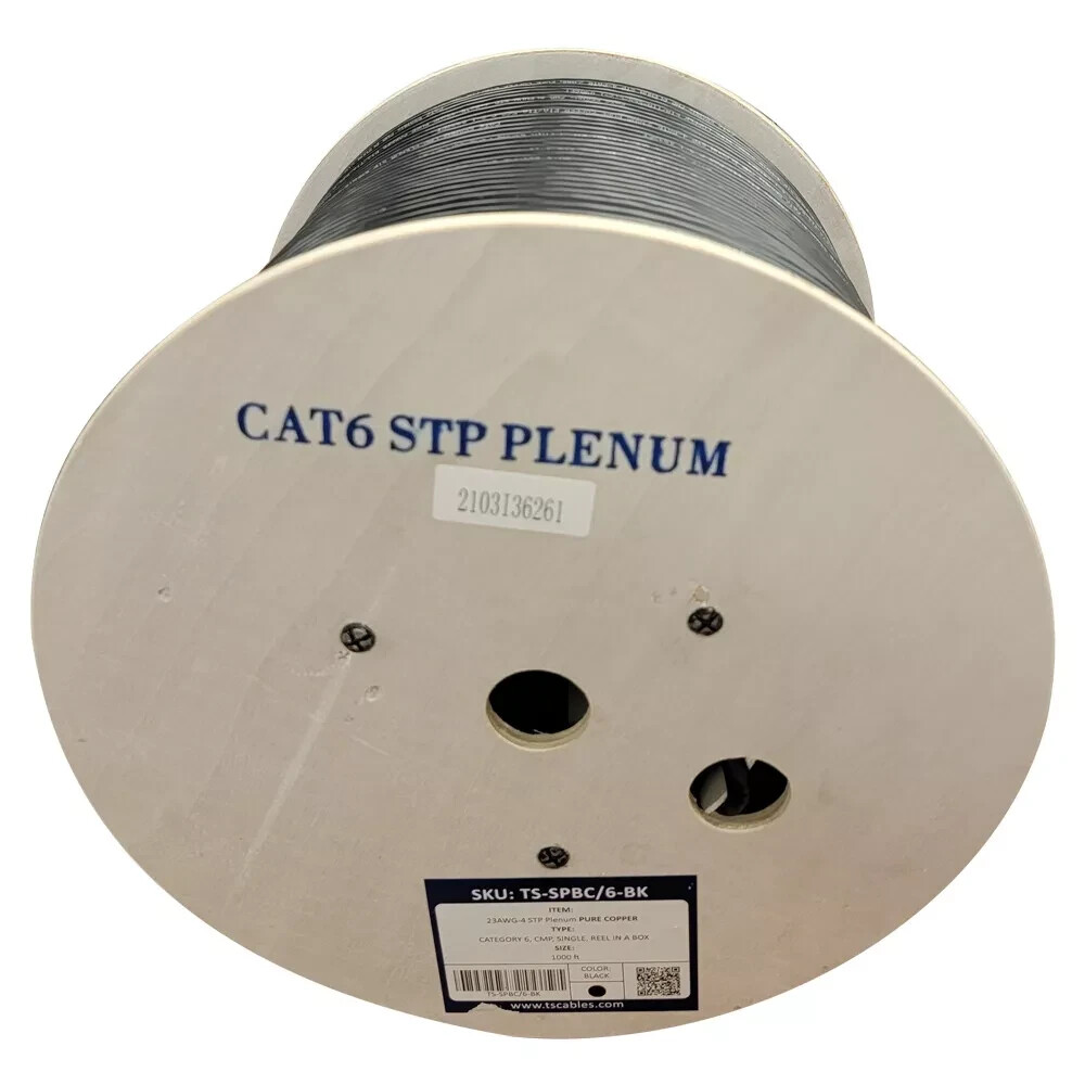 TSCables Cat6 PLENUM SHIELDED F/UTP 100% PURE COPPER 550Mhz 1000FT CABLE BLACK