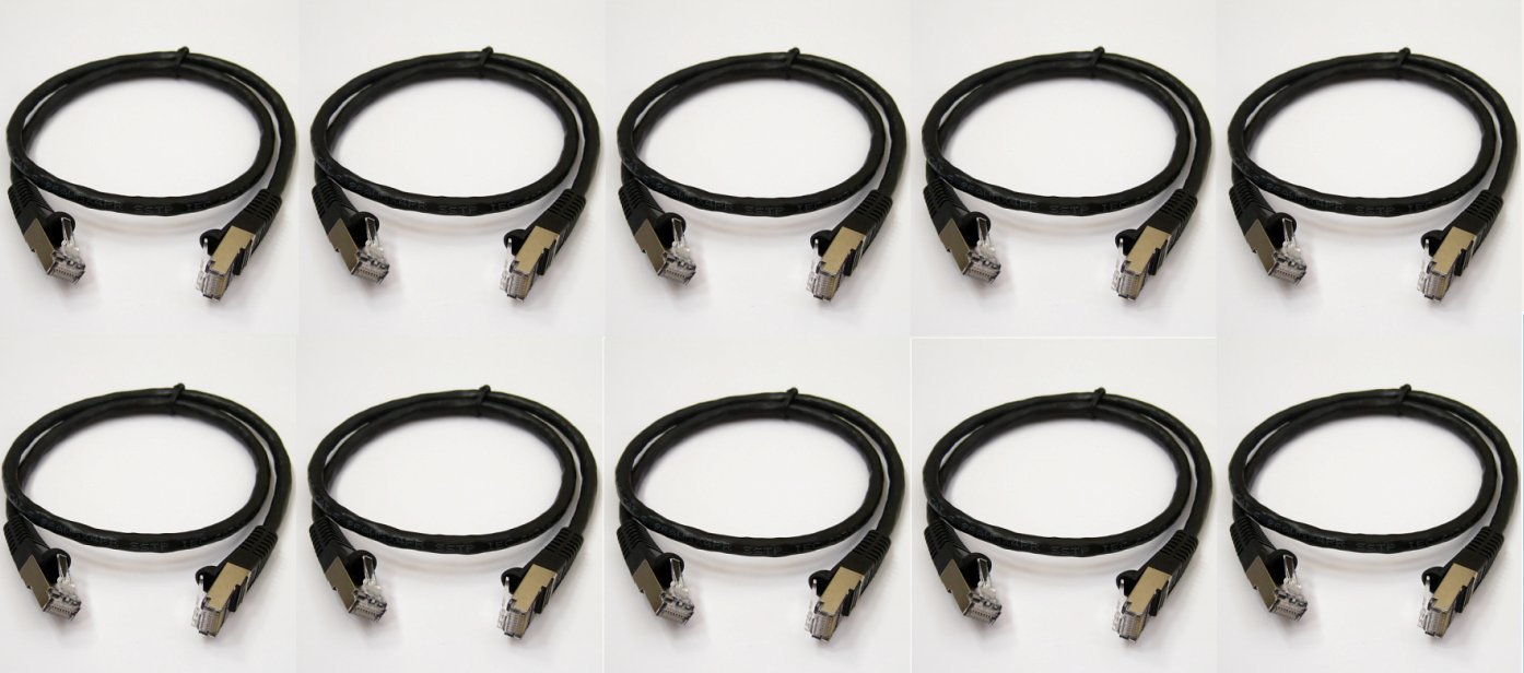 10x Pack 1Ft Premium CAT6 SSTP Double Shielded Gigabit Ethernet RJ45 Cable Black