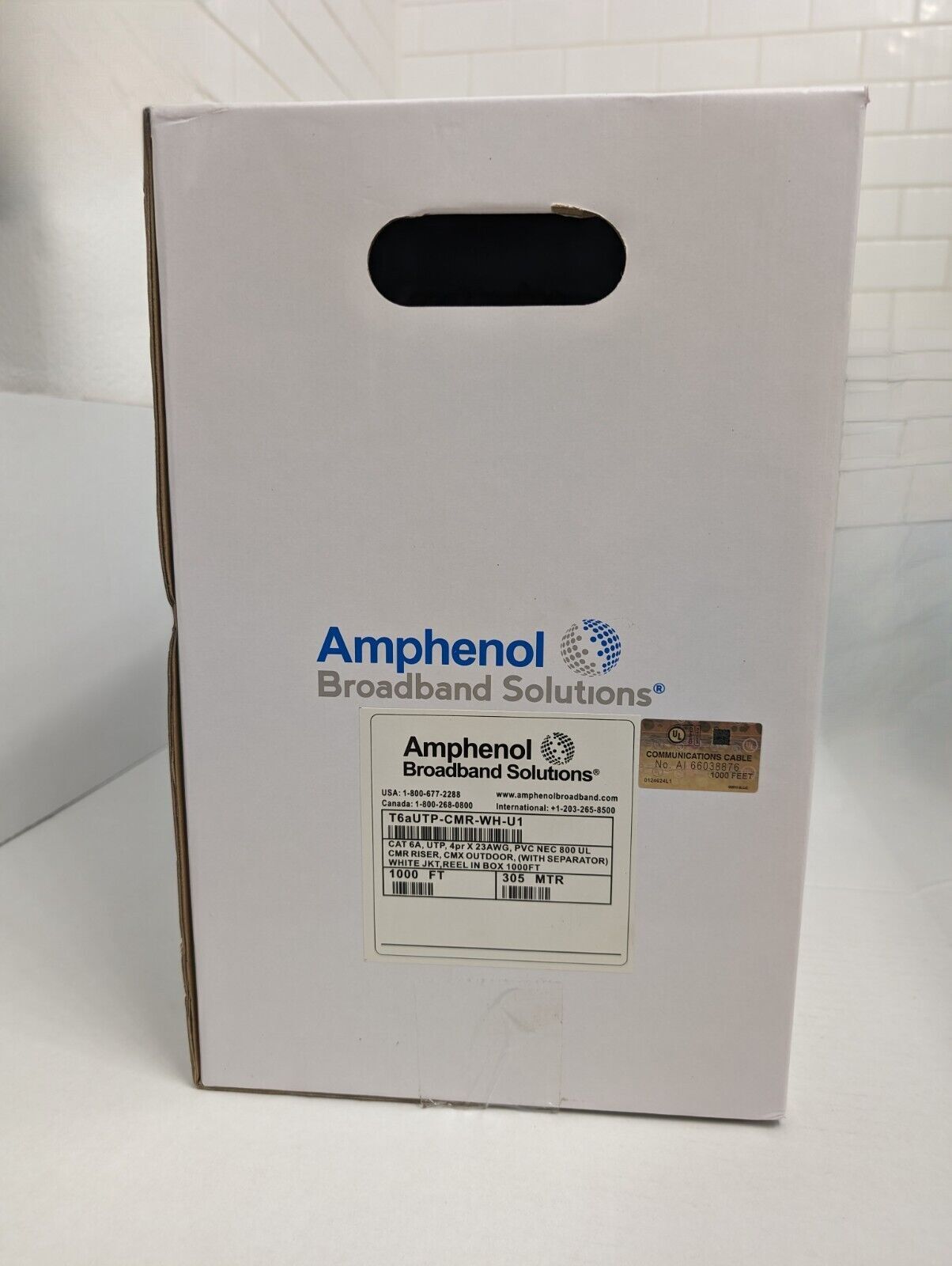 Amphenol Cat 6A UTP 1000ft Solid Copper Ethernet Cable 4x 23AWG Pro Quality CMX