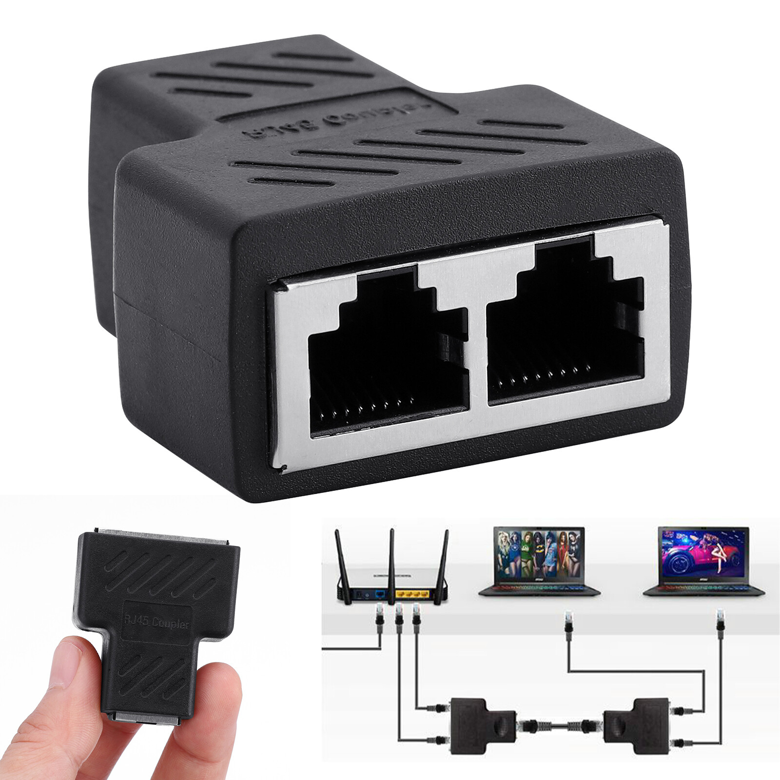 RJ45 Splitter Adapter 1 to 2 Ways Dual Female Port CAT6/5/7LAN Ethernet Plug LOT
